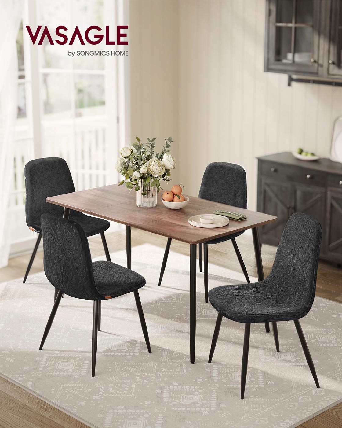 4er-Set Esszimmerstühle – Chenille & PU – Elegant und bequem