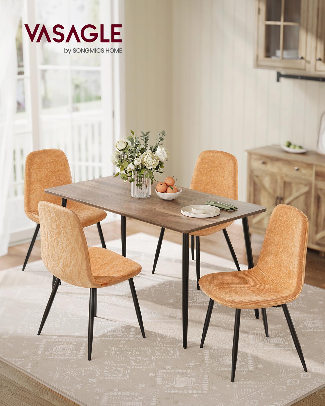 4er-Set Esszimmerstühle – Chenille & PU – Elegant und bequem