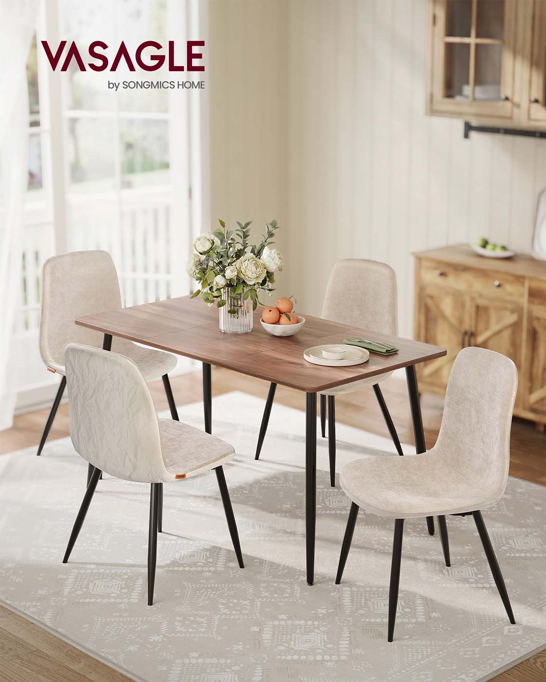 4er-Set Esszimmerstühle – Chenille & PU – Elegant und bequem