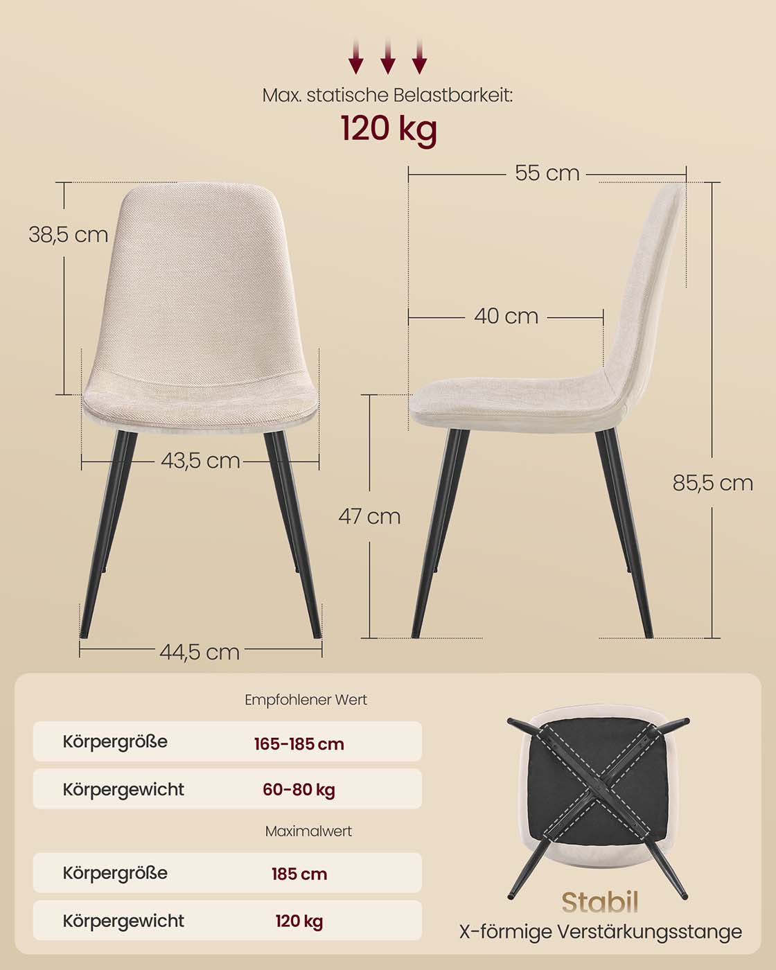 4er-Set Esszimmerstühle – Chenille & PU – Elegant und bequem