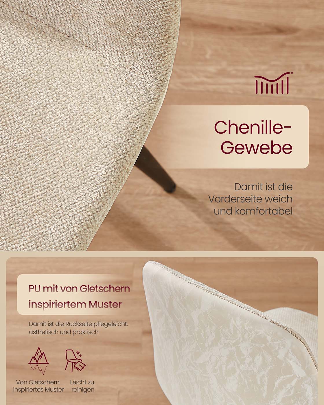 4er-Set Esszimmerstühle – Chenille & PU – Elegant und bequem
