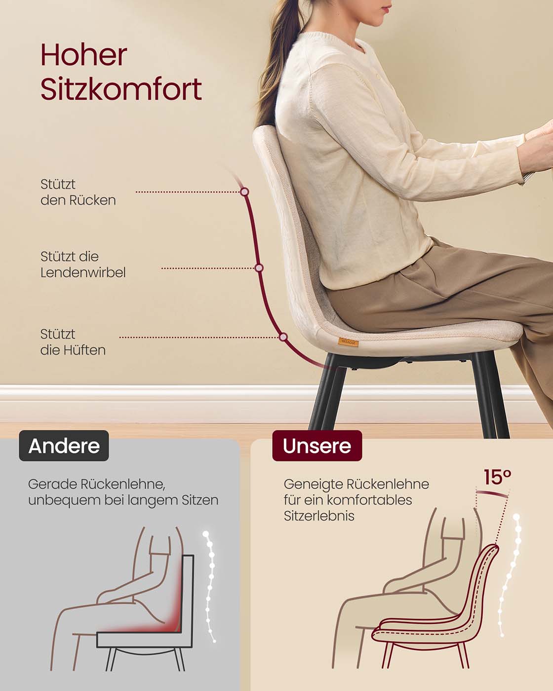 4er-Set Esszimmerstühle – Chenille & PU – Elegant und bequem