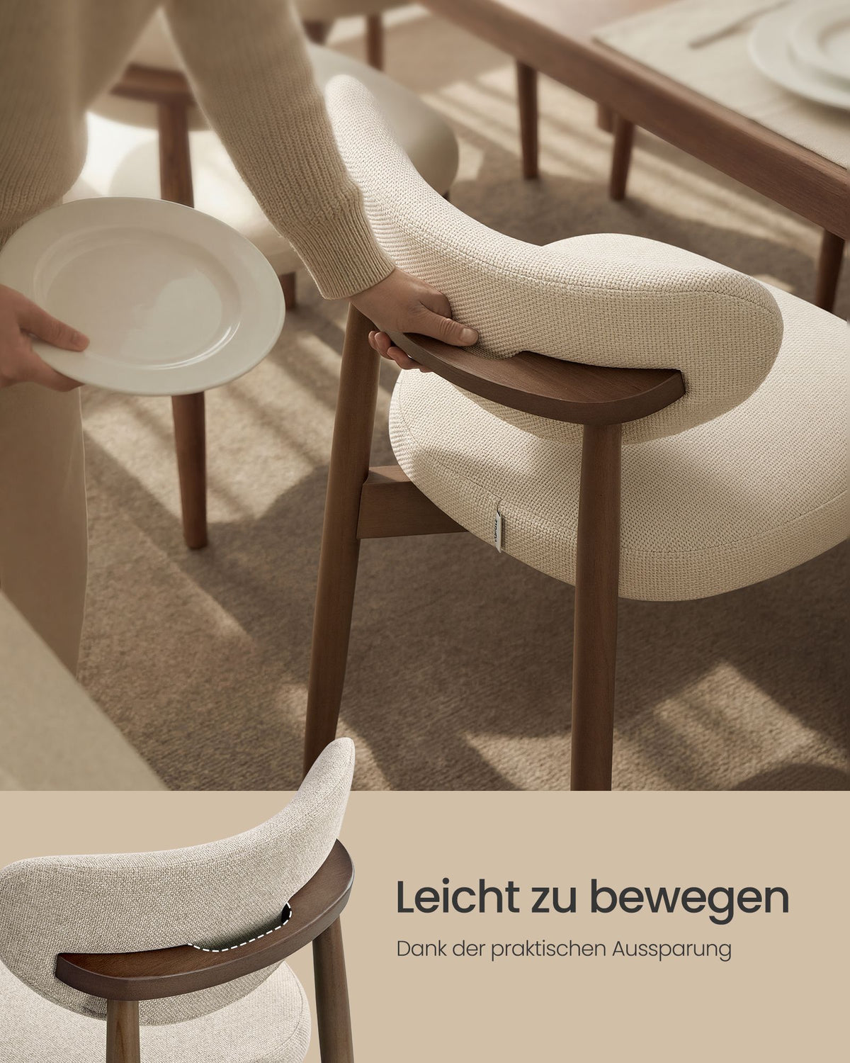 Esszimmerstühle 2er-Set - Gepolstert mit Massivholzbeinen - Japandi