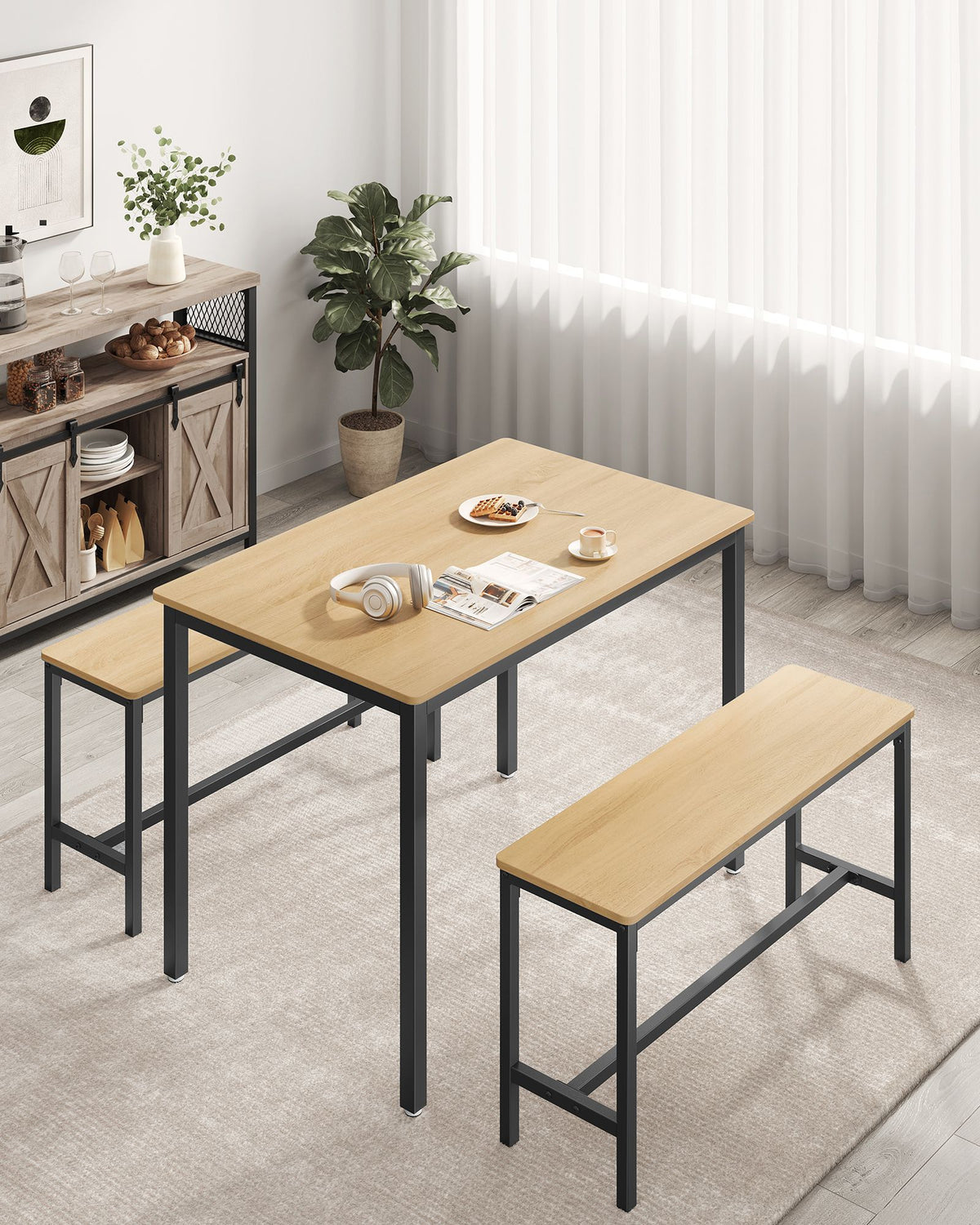 Esstisch-Set – Esstisch mit 2 Bänken – Küchenset mit 2 Esszimmerstühlen