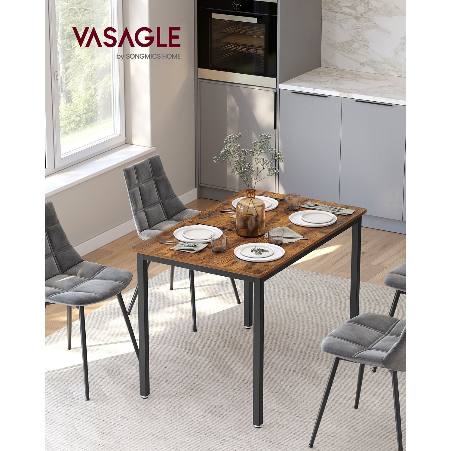 Esstisch Industriell 110 cm – Für 4 Personen – Holzoptik Mit Schwarzem Stahlrahmen – Bis 120 kg