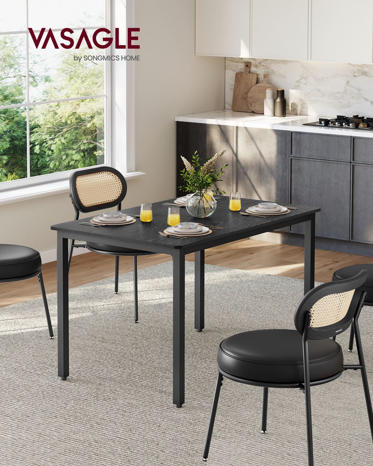 Esstisch Industriell 110 cm – Für 4 Personen – Holzoptik Mit Schwarzem Stahlrahmen – Bis 120 kg