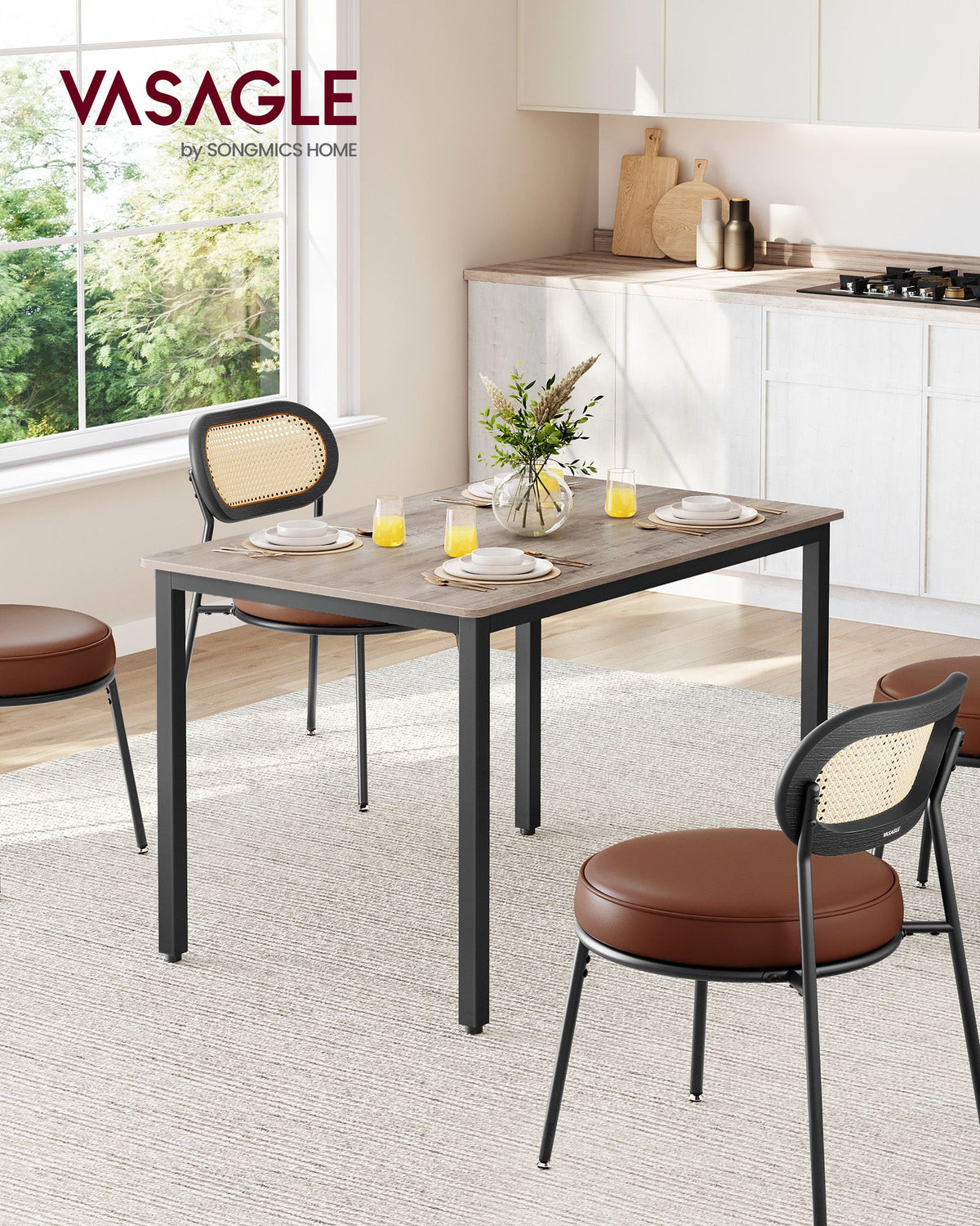 Esstisch Industriell 110 cm – Für 4 Personen – Holzoptik Mit Schwarzem Stahlrahmen – Bis 120 kg