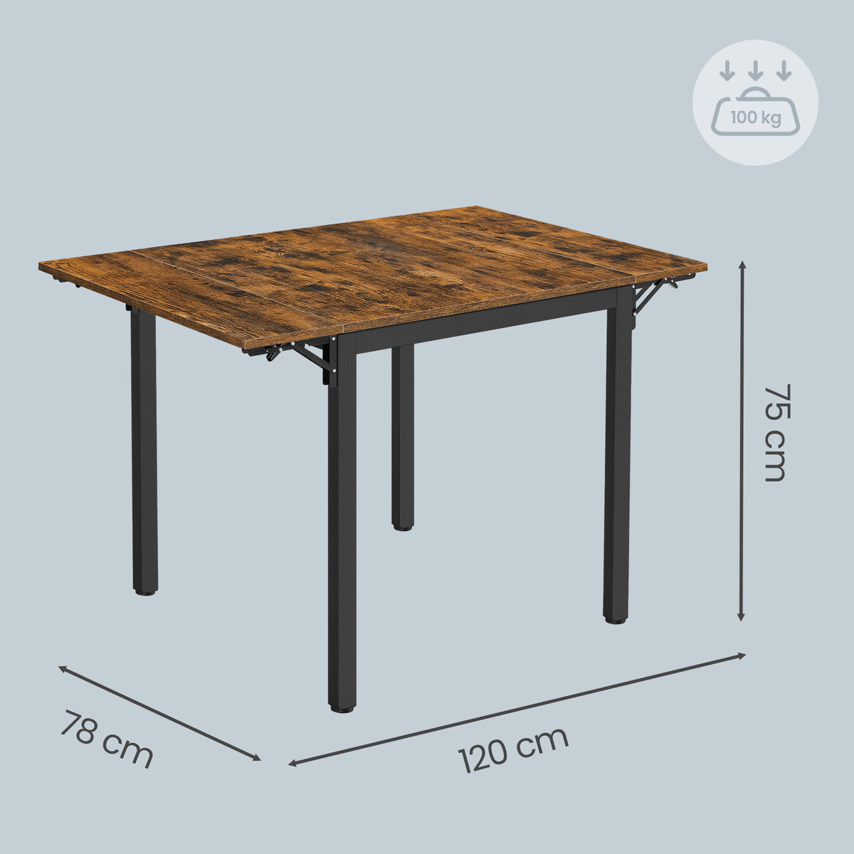 Ausziehbarer Esstisch – Klappbares Design – 78 x 120 cm – Industriestil