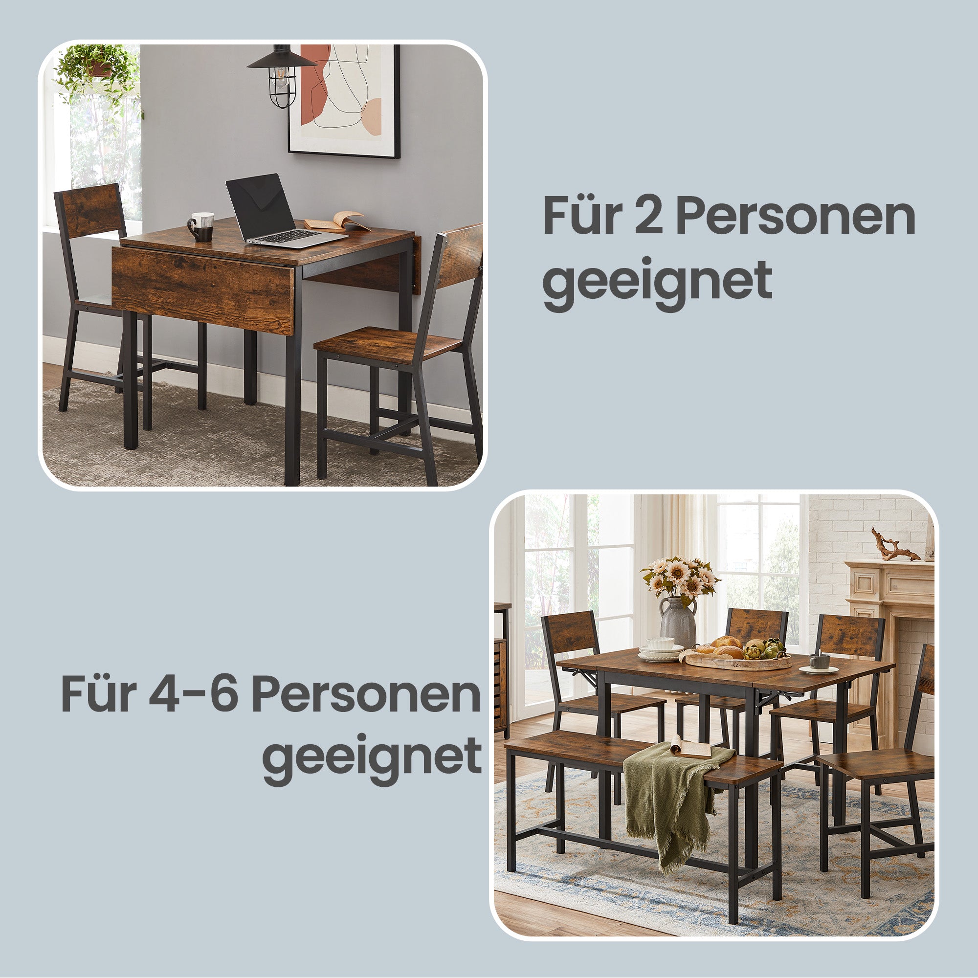 Ausziehbarer Esstisch – Klappbares Design – 78 x 120 cm – Industriestil