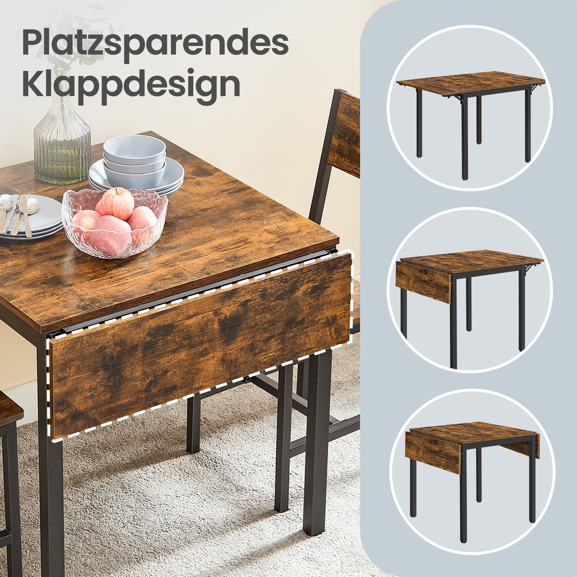 Ausziehbarer Esstisch – Klappbares Design – 78 x 120 cm – Industriestil