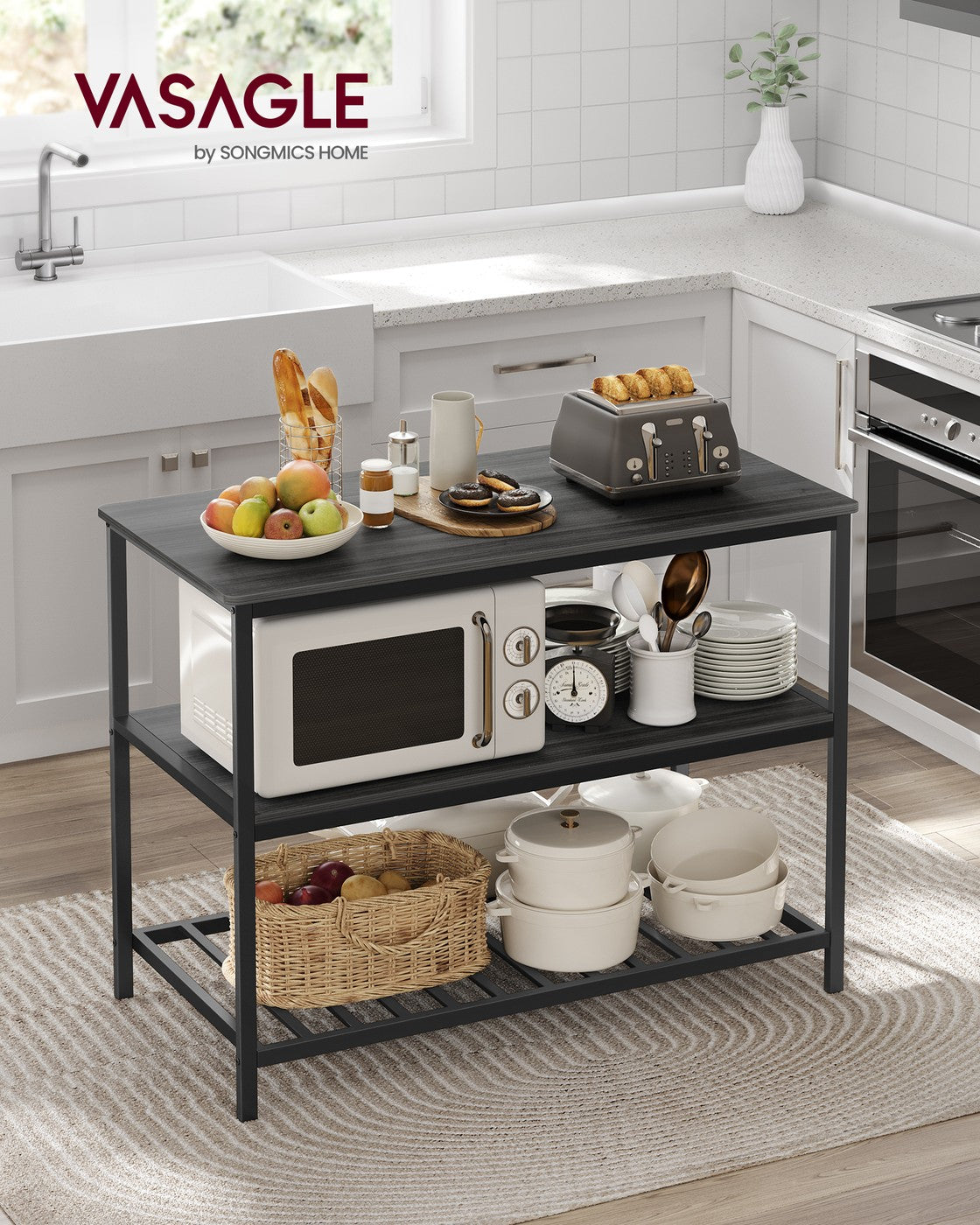Küchenschrank – 3-stöckiges Gewürzregal – Stahlrahmen – 60 x 120 x 90 cm – Industrial-Stil