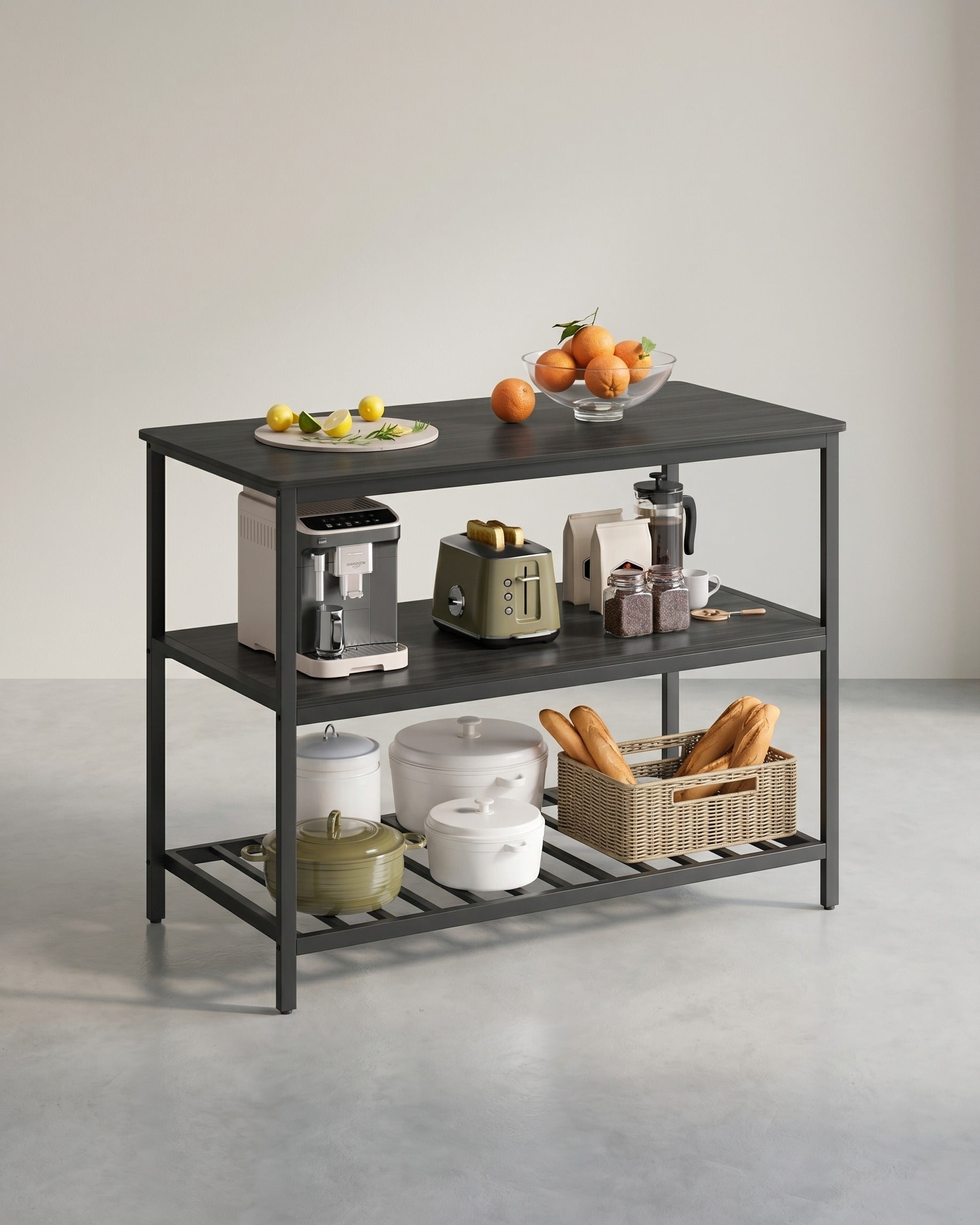 Küchenschrank – 3-stöckiges Gewürzregal – Stahlrahmen – 60 x 120 x 90 cm – Industrial-Stil