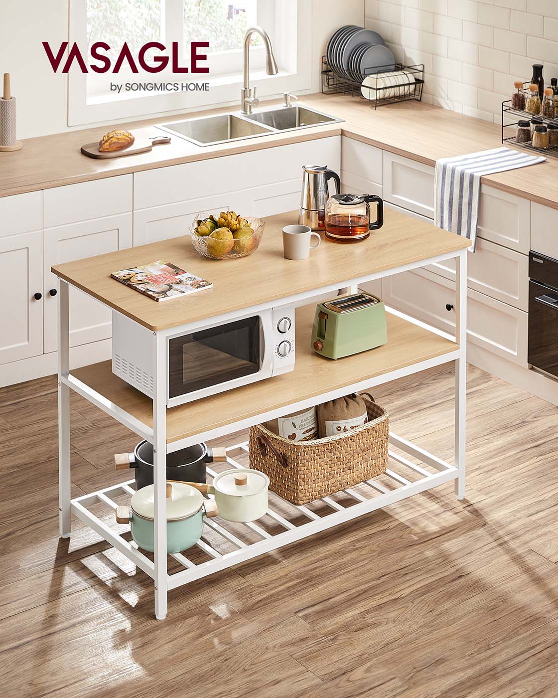 Küchenschrank – 3-stöckiges Gewürzregal – Stahlrahmen – 60 x 120 x 90 cm – Industrial-Stil