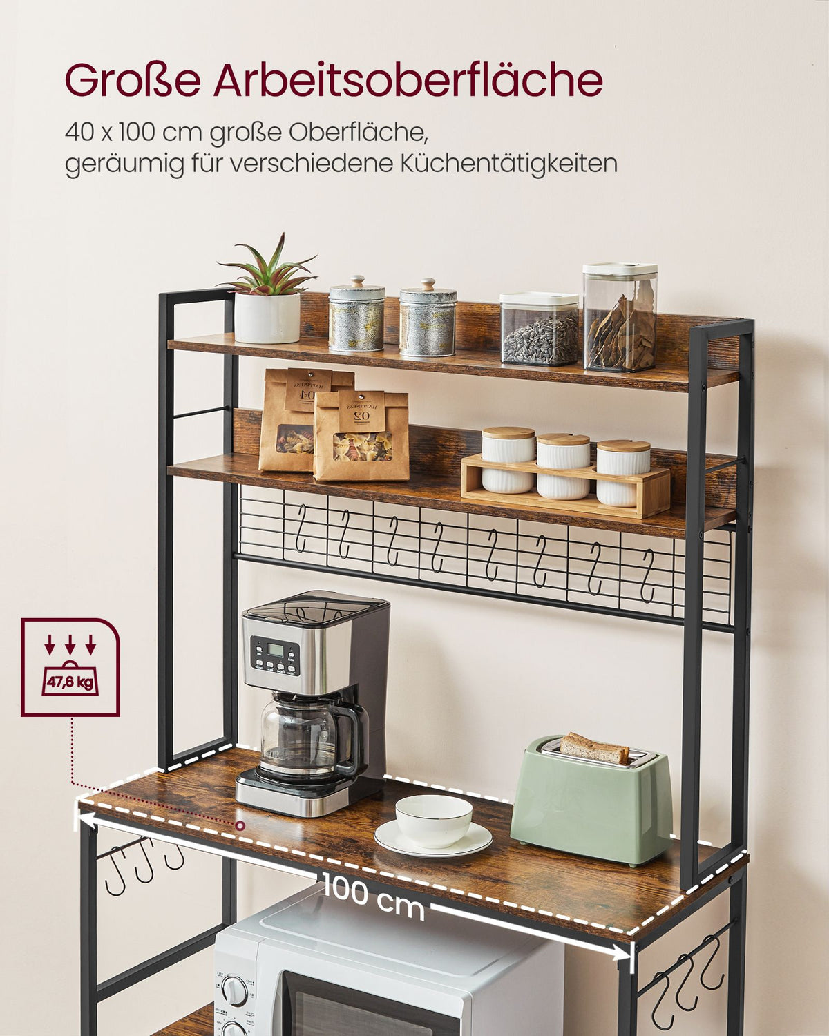 Küchenregal mit Steckdosen – 5 verstellbare Böden – 80 oder 100 cm breit – Haken inklusive