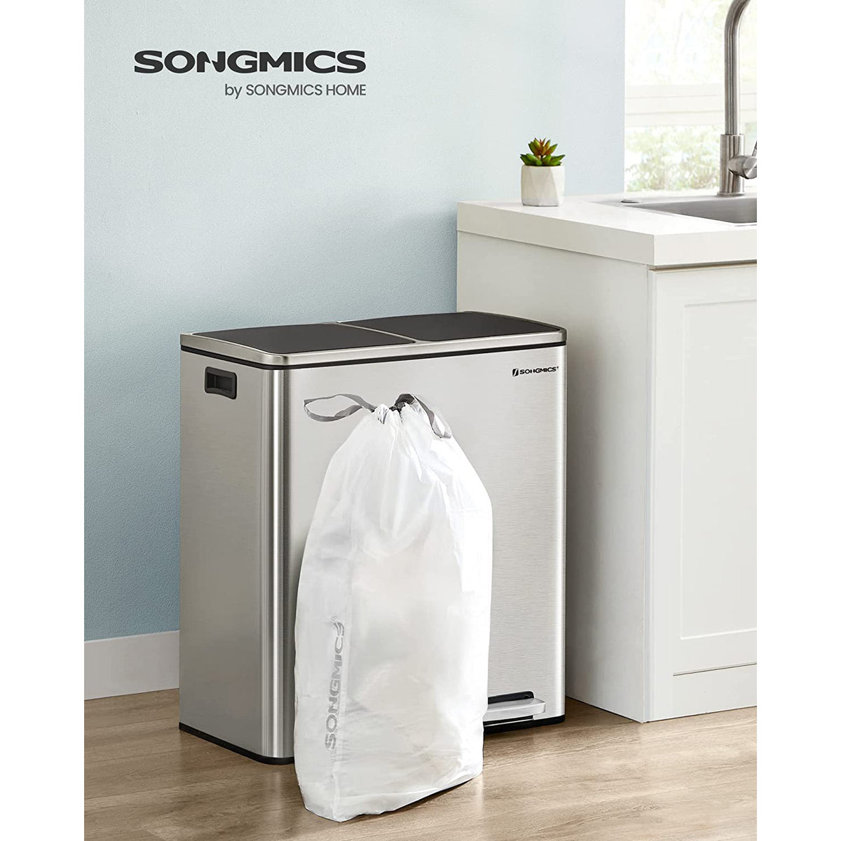 Müllbeutel mit Kordelzug – 30L Fassungsvermögen – Geeignet für Einzel- oder Doppeltonnen – Robust und auslaufsicher – 74 x 53 cm