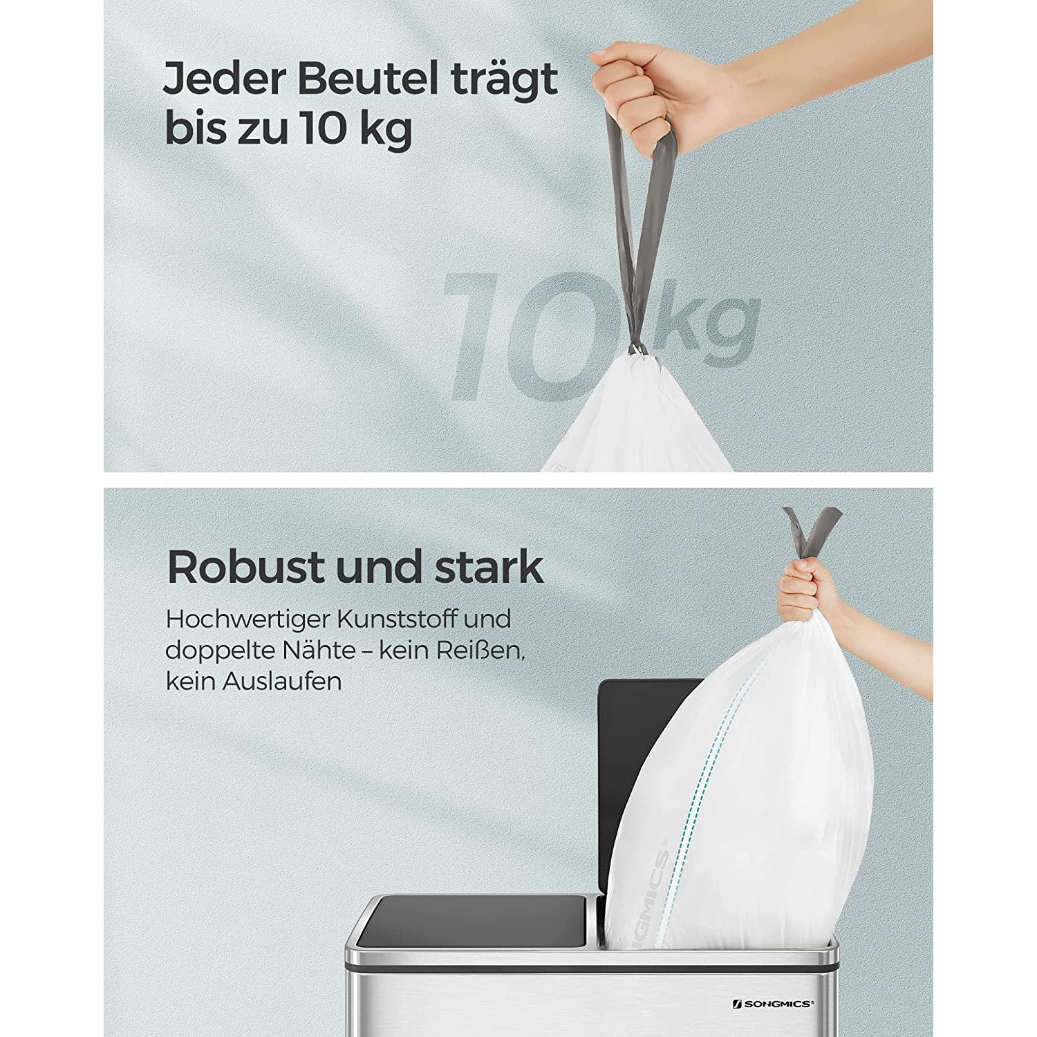 Müllbeutel mit Kordelzug – 30L Fassungsvermögen – Geeignet für Einzel- oder Doppeltonnen – Robust und auslaufsicher – 74 x 53 cm