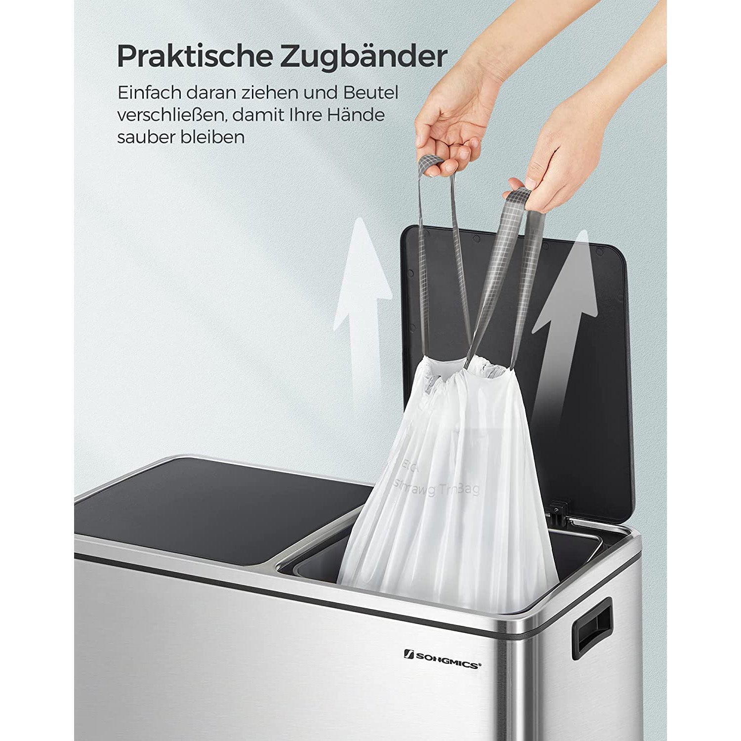 Müllbeutel mit Kordelzug – 30L Fassungsvermögen – Geeignet für Einzel- oder Doppeltonnen – Robust und auslaufsicher – 74 x 53 cm
