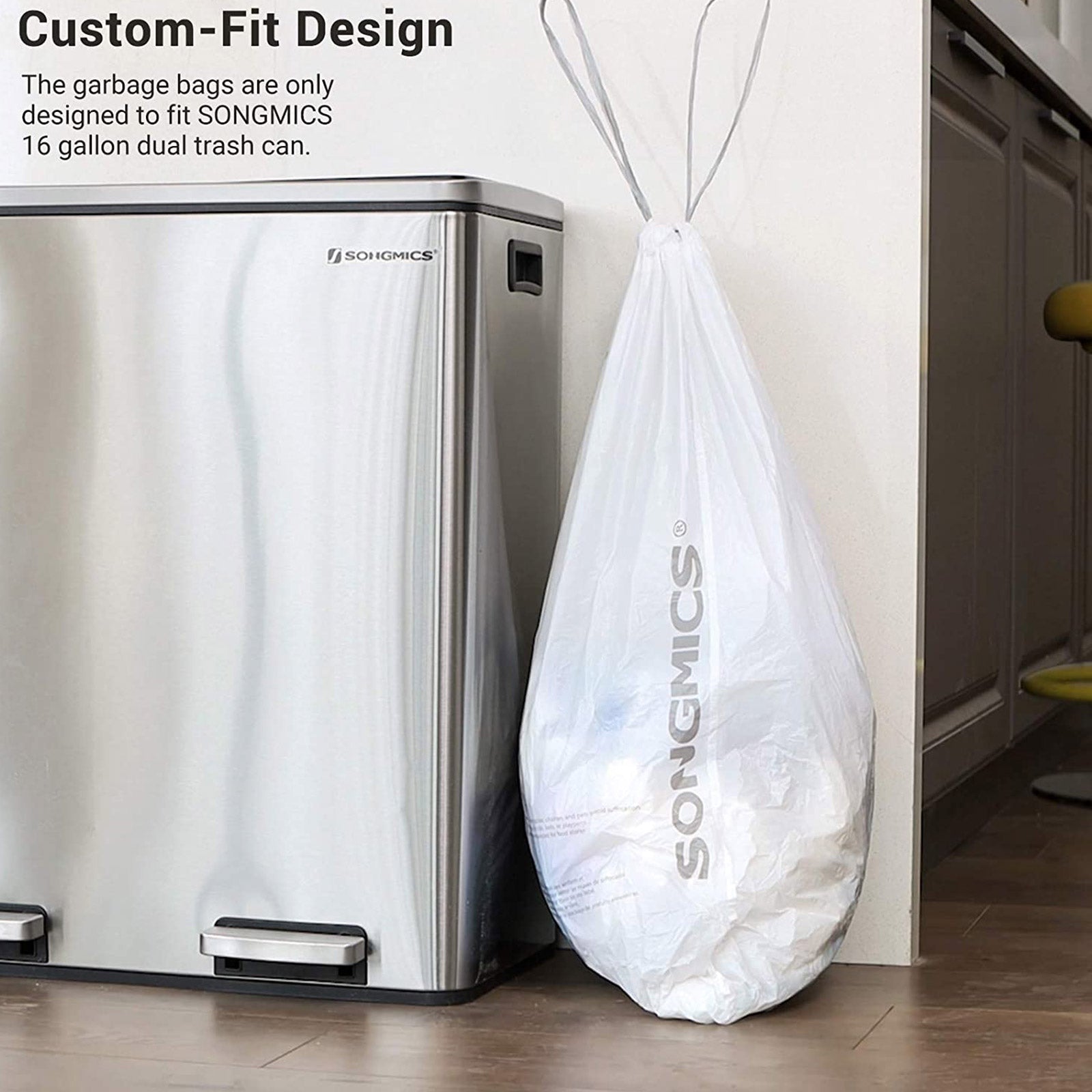Müllbeutel mit Kordelzug – 30L Fassungsvermögen – Geeignet für Einzel- oder Doppeltonnen – Robust und auslaufsicher – 74 x 53 cm