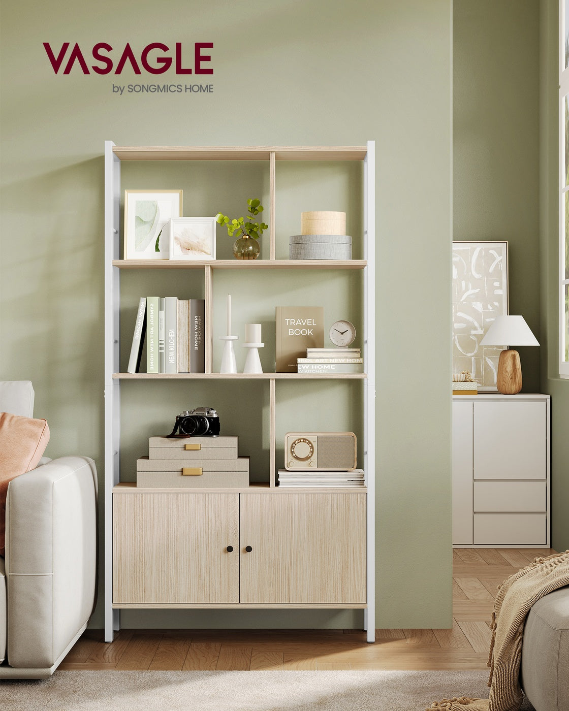 Bücherregal – Industriestil – Modernes Design – 4 Regalböden und Schrank mit Türen – 154,5 cm hoch