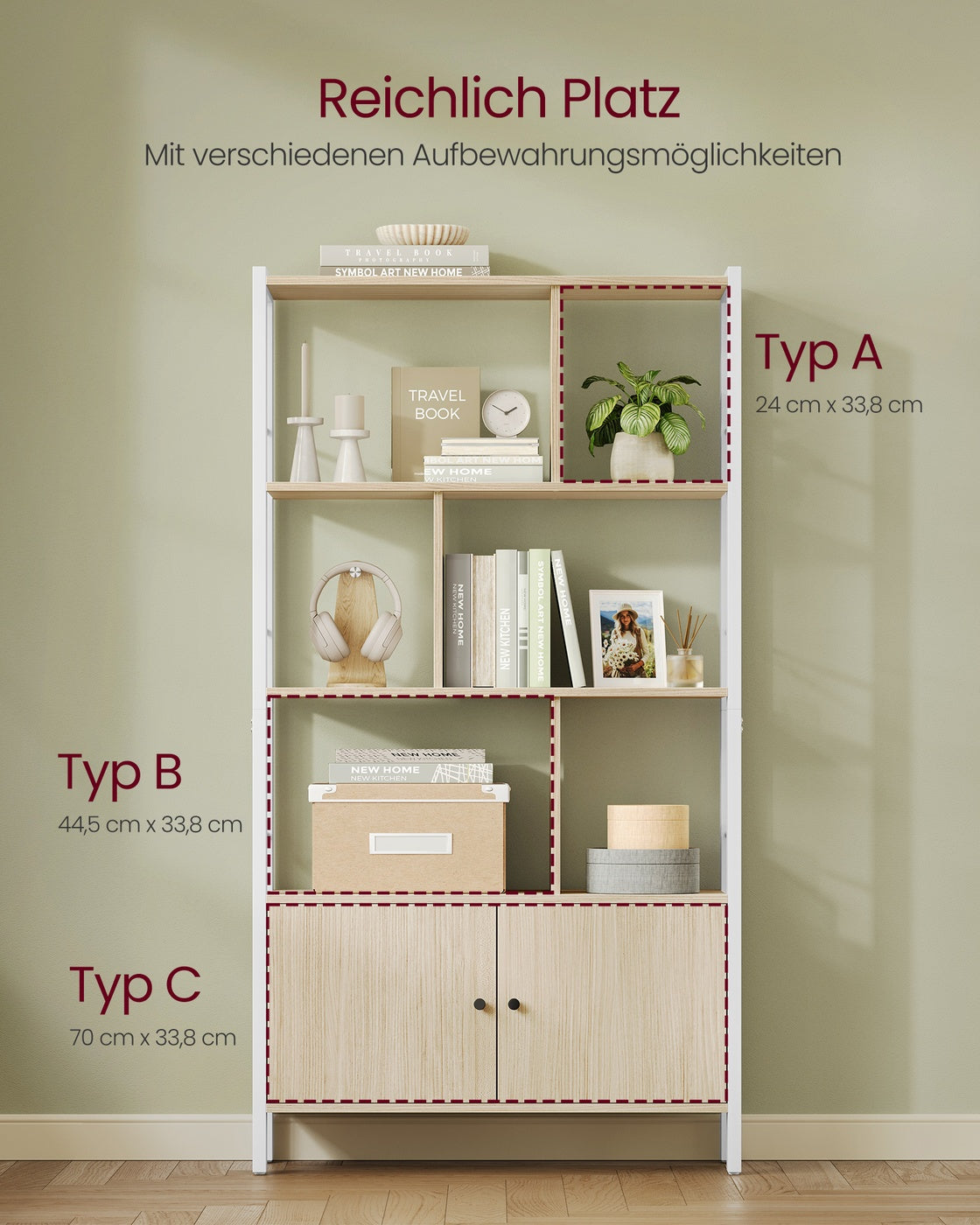 Bücherregal – Industriestil – Modernes Design – 4 Regalböden und Schrank mit Türen – 154,5 cm hoch