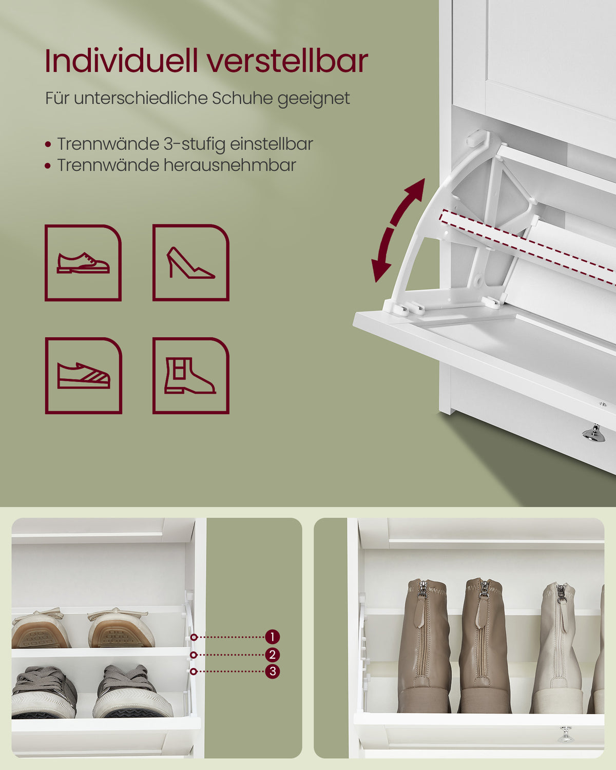 Schuhschrank kompakt – verstellbare Aufteilung – stilvolles Design