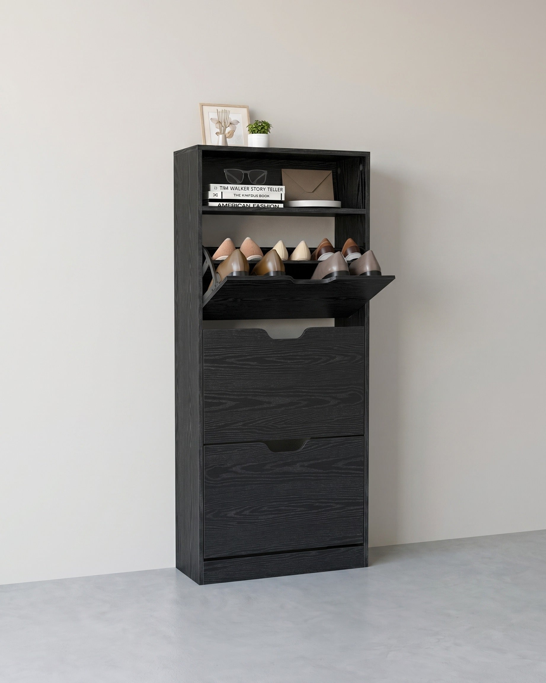 Hoher und vielseitiger Schuhschrank mit stilvollem Design – Schwarz