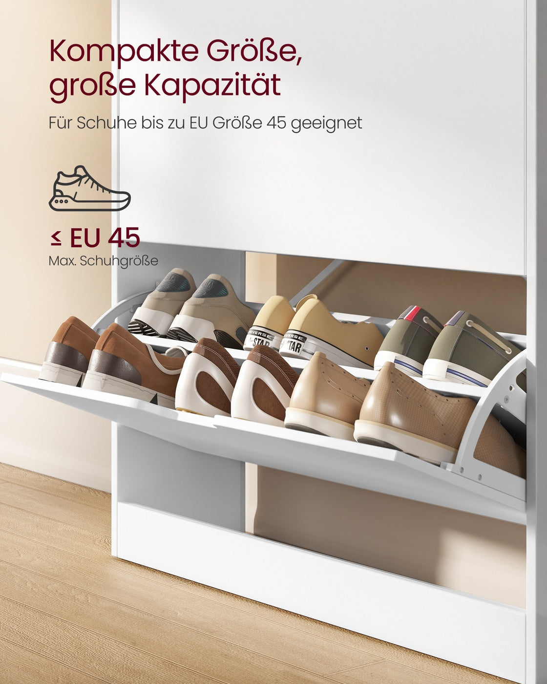 Schuhschrank modern – verstellbare Aufteilung – extra Stauraum
