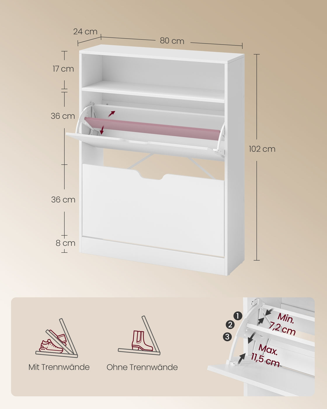 Schuhschrank modern – verstellbare Aufteilung – extra Stauraum