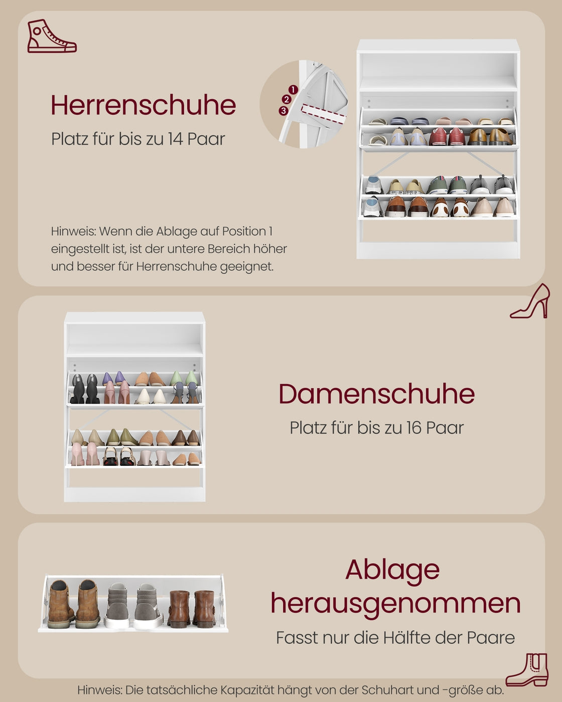 Schuhschrank modern – verstellbare Aufteilung – extra Stauraum