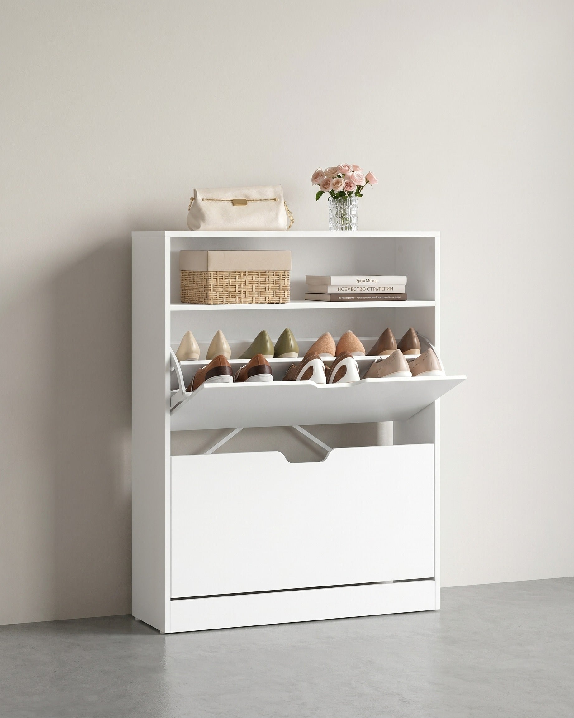 Schuhschrank – Platzsparendes Design – Für 11–16 Paar Schuhe – Verstellbare Aufteilung – 80 cm breit – Weiß
