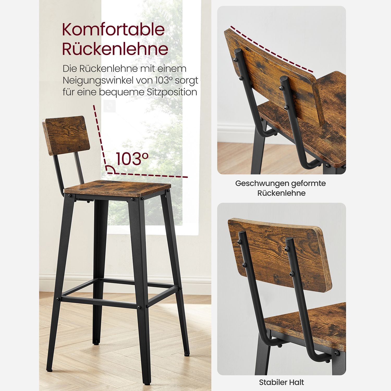 Barhocker mit Rückenlehne - 2er oder 4er Set