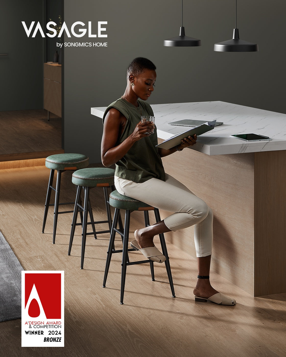 2er-Set Barhocker – EKHO Kollektion – Kunstleder – Bequeme Barhocker mit Fußstütze