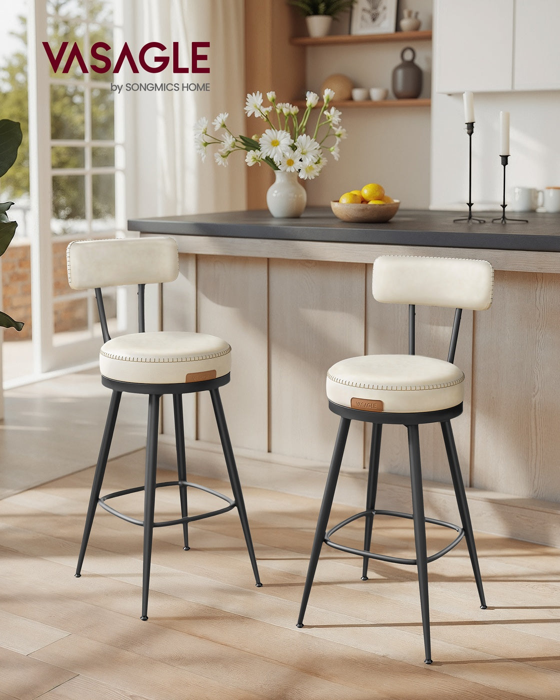 2er Set Barhocker - 360° drehbar - Kunstleder - Industriedesign