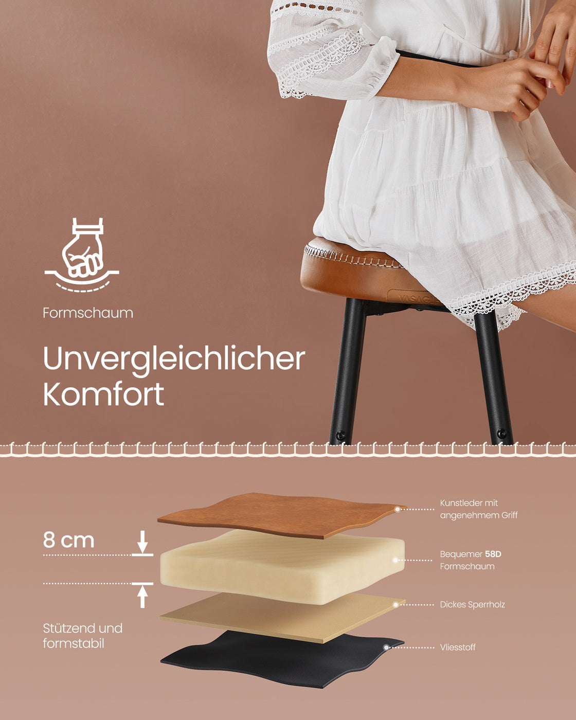2er-Set Barhocker – EKHO Kollektion – Kunstleder – Bequeme Barhocker mit Fußstütze