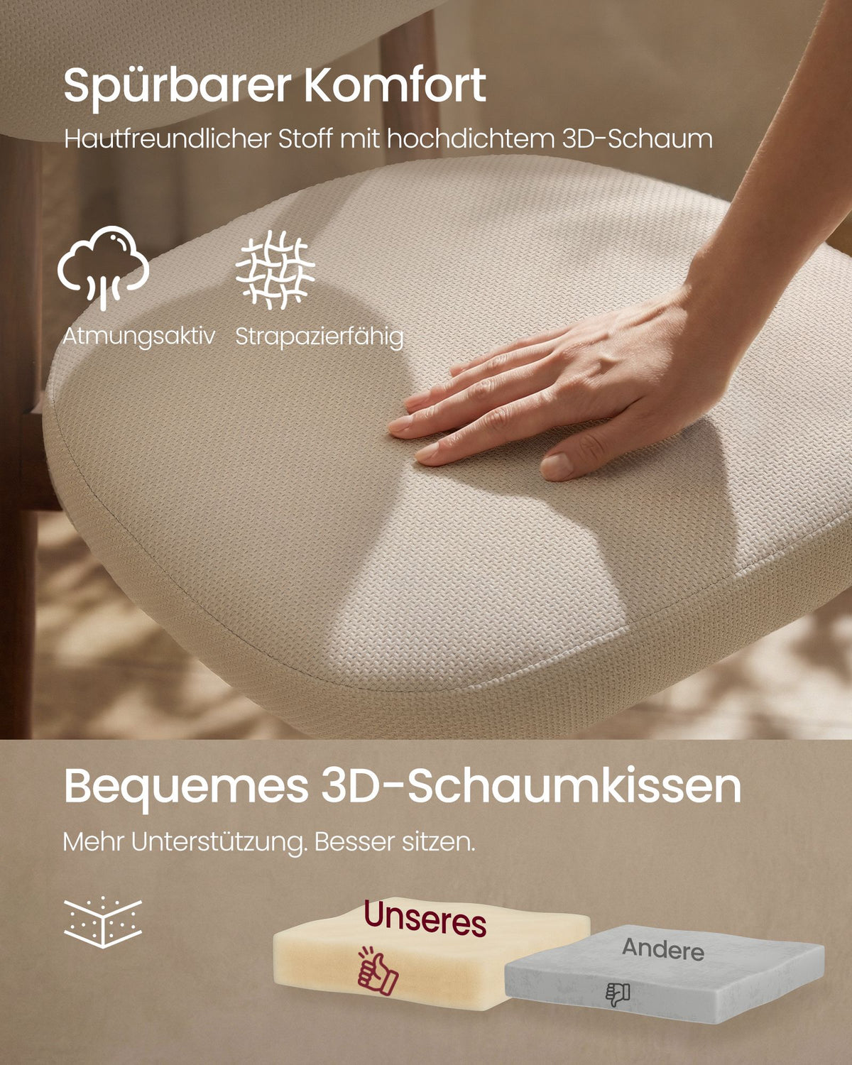 2er-Set Barhocker Mit Rückenlehne - Leinenoptik Mit Massiven Holzbeinen - Extra Dickes Sitzkissen