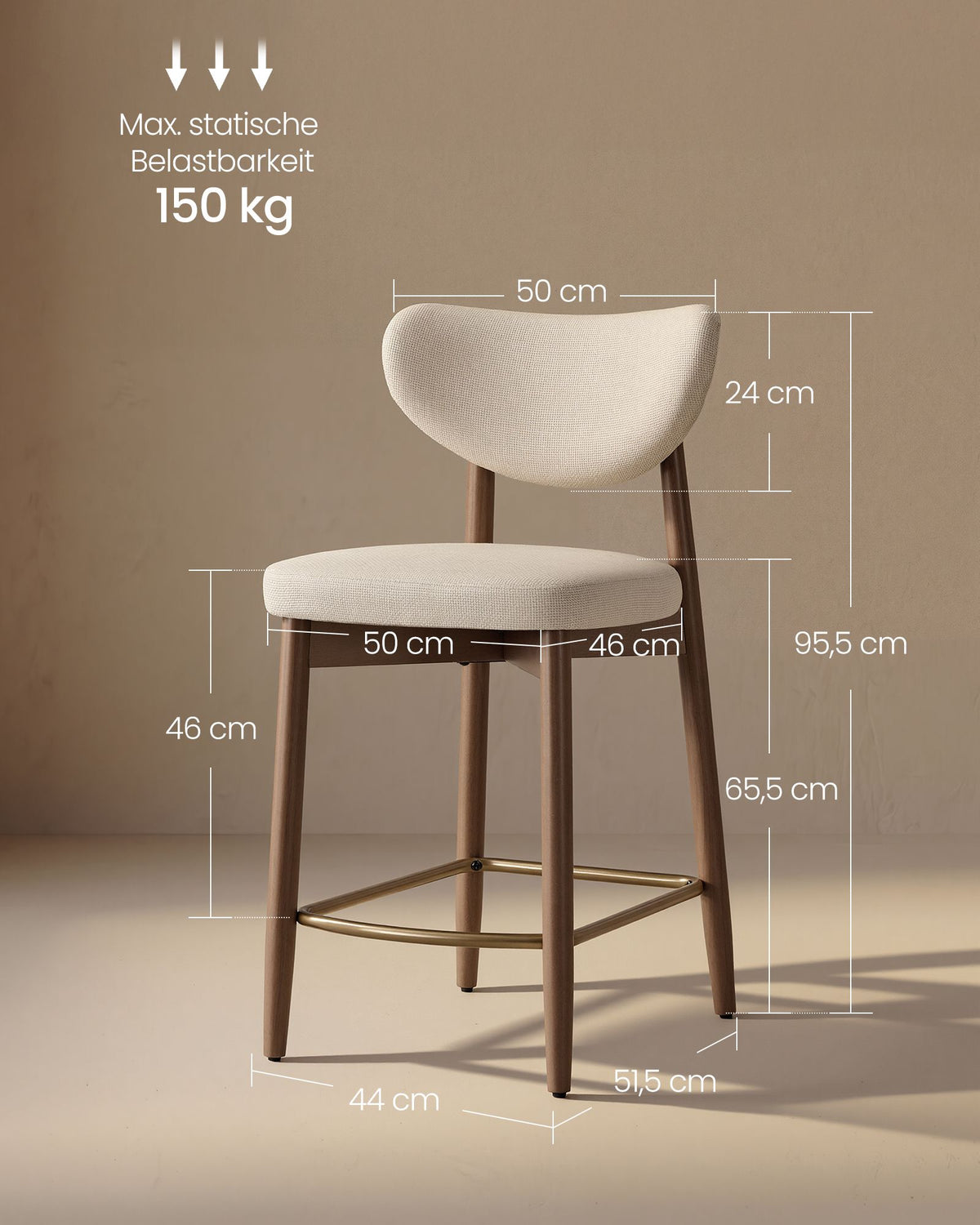 2er-Set Barhocker Mit Rückenlehne - Leinenoptik Mit Massiven Holzbeinen - Extra Dickes Sitzkissen