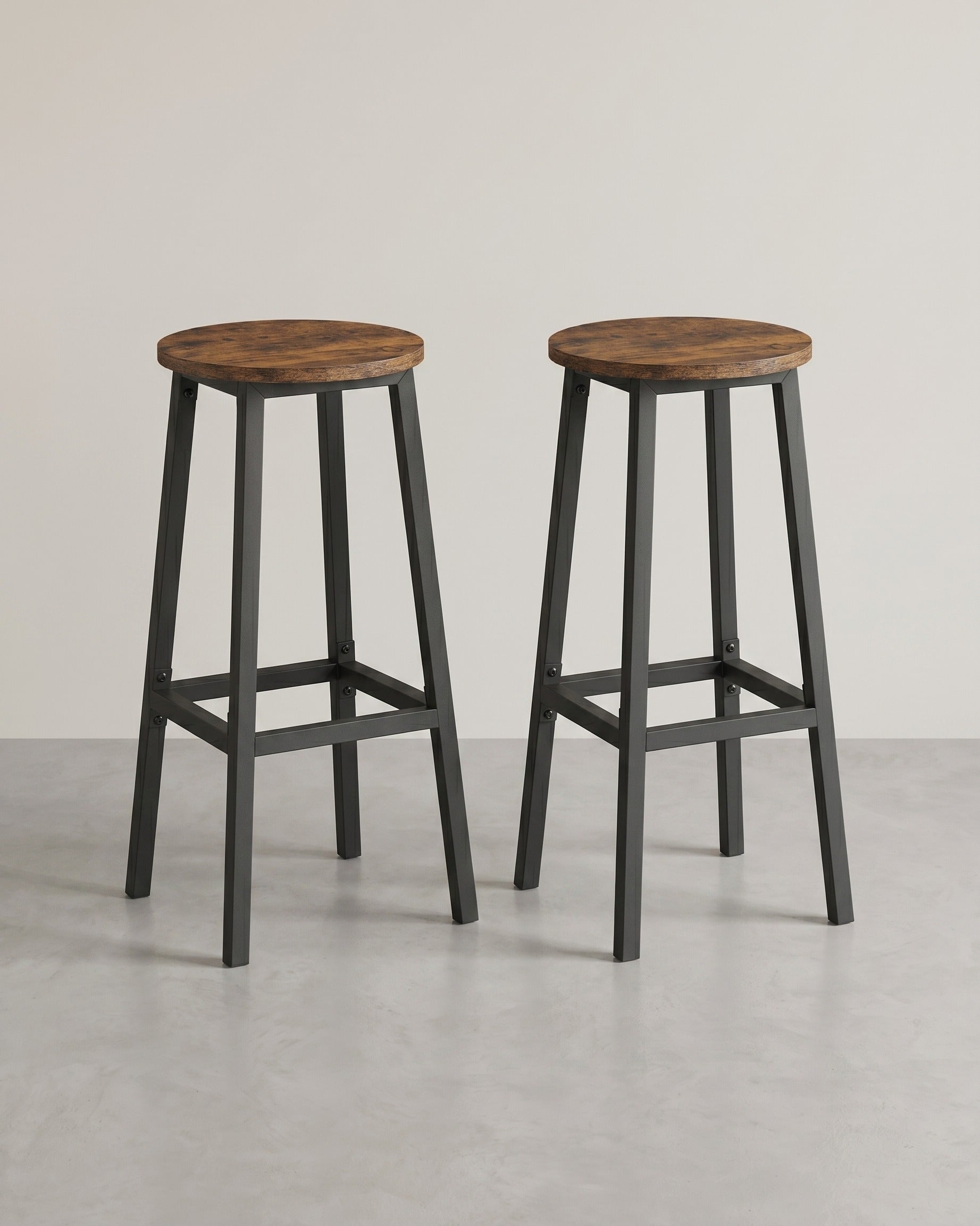 Barhocker 2er Set – Vintage Braun-Schwarz – Mit Fußstütze – 74 cm hoch – Industriedesign – Bis 110 kg belastbar