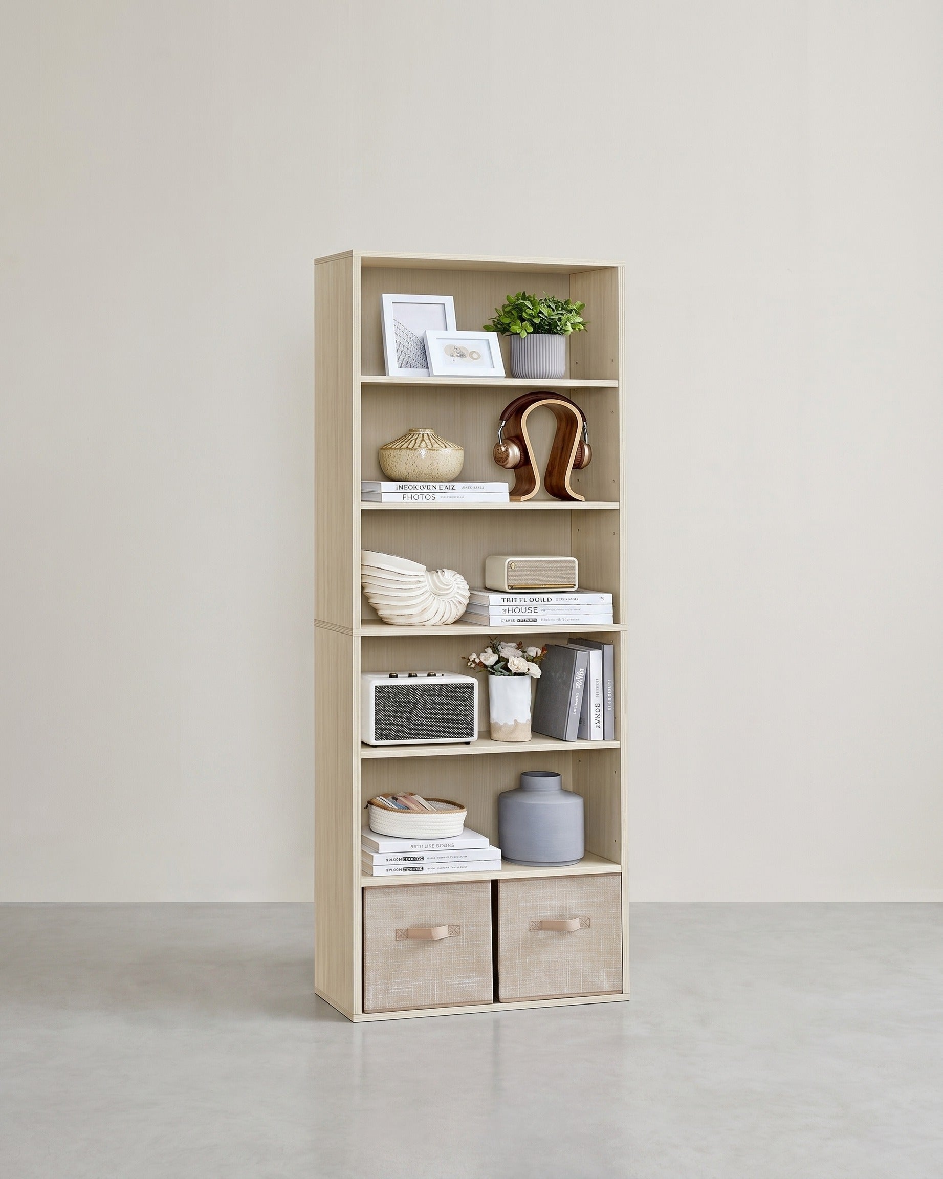 Modernes offenes Bücherregal – Geräumiges, freistehendes Aufbewahrungsregal mit verstellbaren Regalböden und minimalistischem Design – Naturbeige