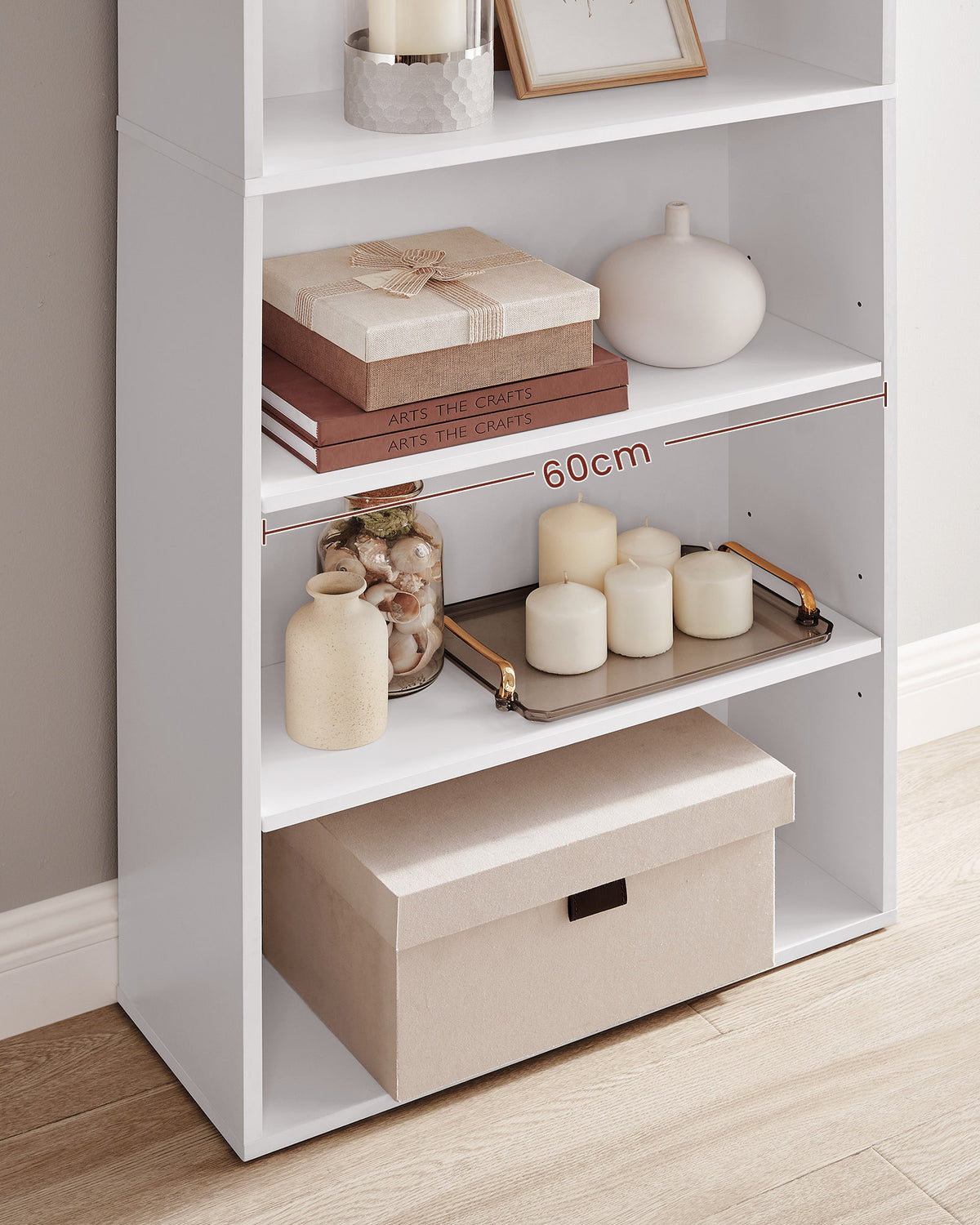 Bücherregal mit verstellbaren Regalböden – Skandinavisches Design – Weiß – 60 cm breit