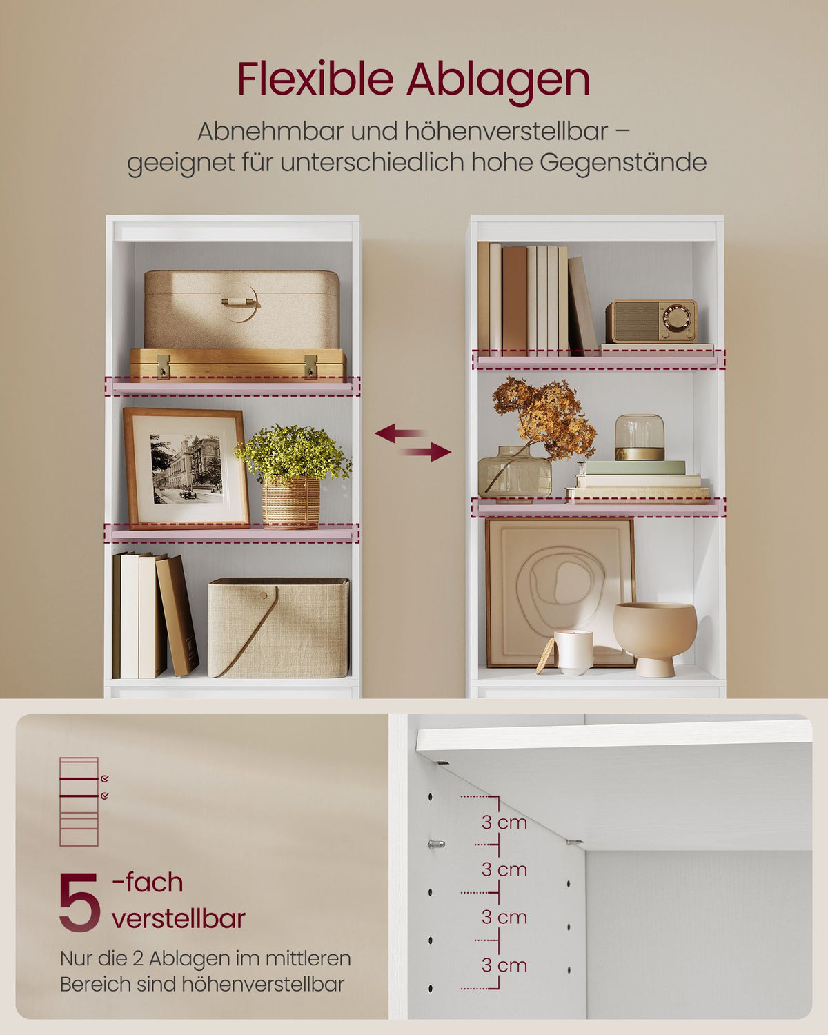 Bücherregal mit Schubladen und verstellbaren Einlegeböden – 180 cm hoch – Multifunktionaler Aufbewahrungsschrank – Weiß – Spanplatte