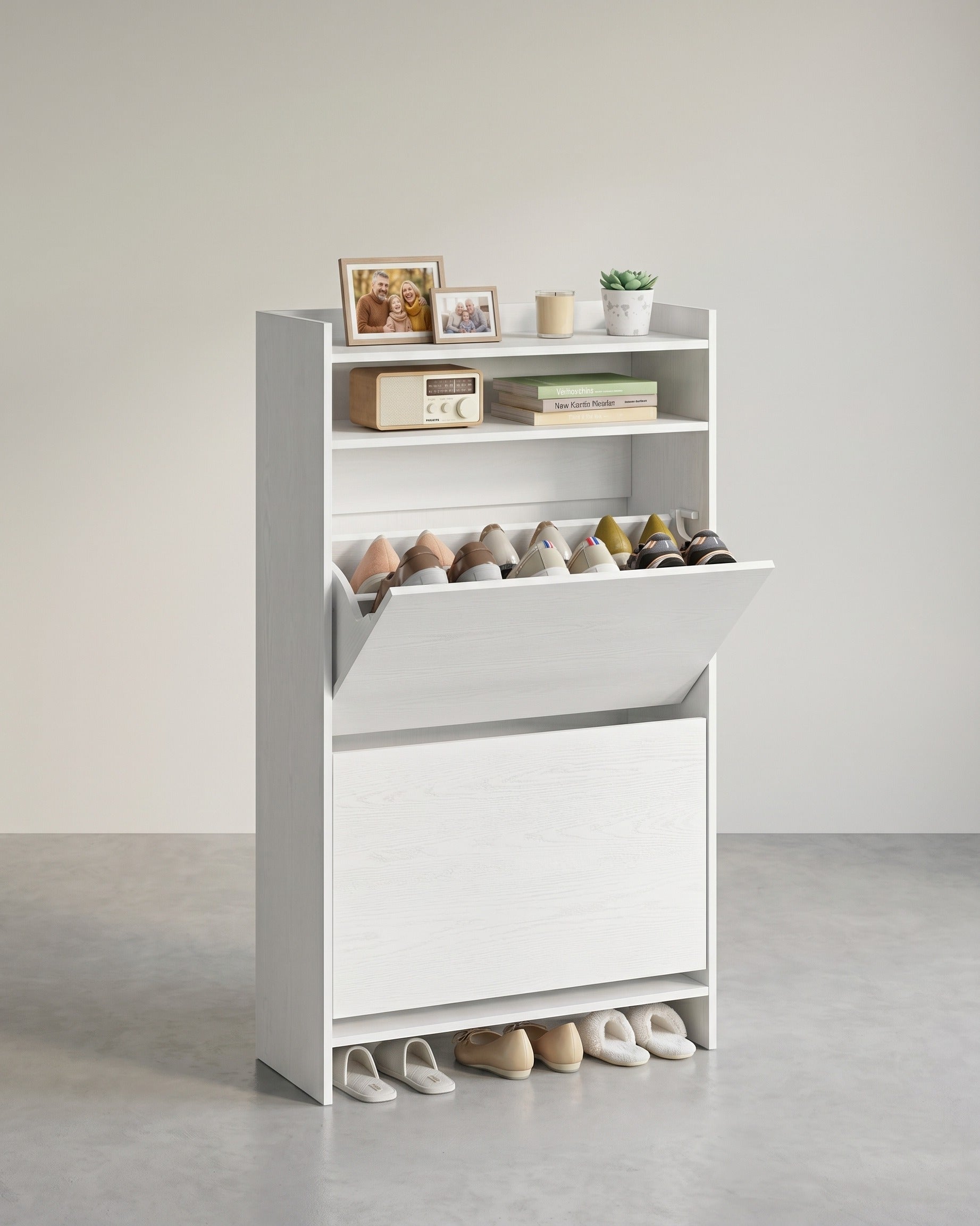 Schmaler Schuhschrank Mit Klapptüren - Verstellbare Zwischenwand - Clevere Aufbewahrungslösung