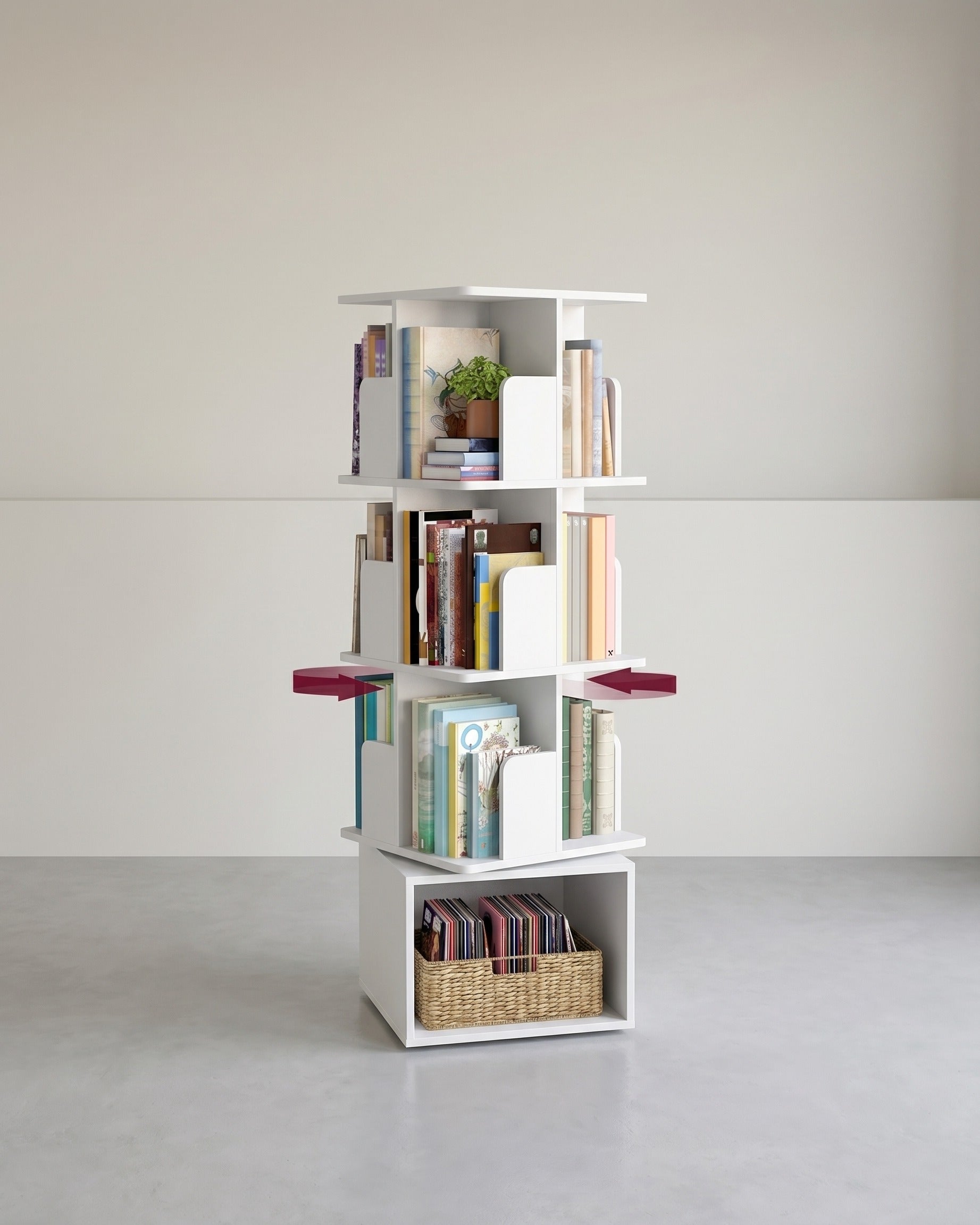 Drehbares Bücherregal - Custos Kollektion - 4 Ebenen - Offene Fächer