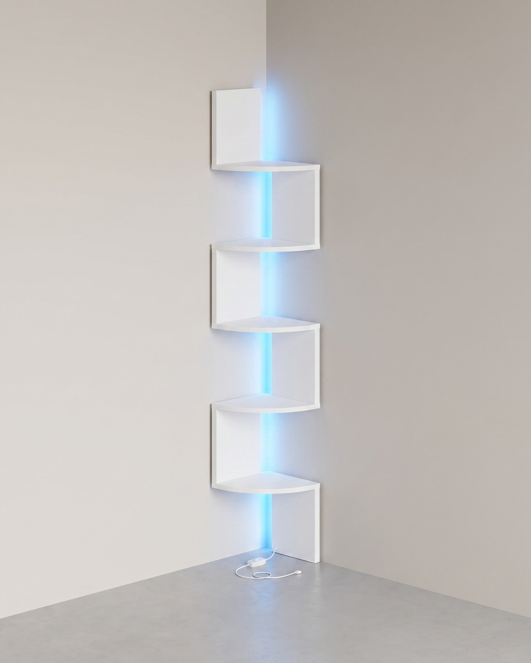 Eckregal mit LED-Beleuchtung und Zickzack-Design – 5 Ebenen, Ambientebeleuchtung und platzsparendes Design – Weiß