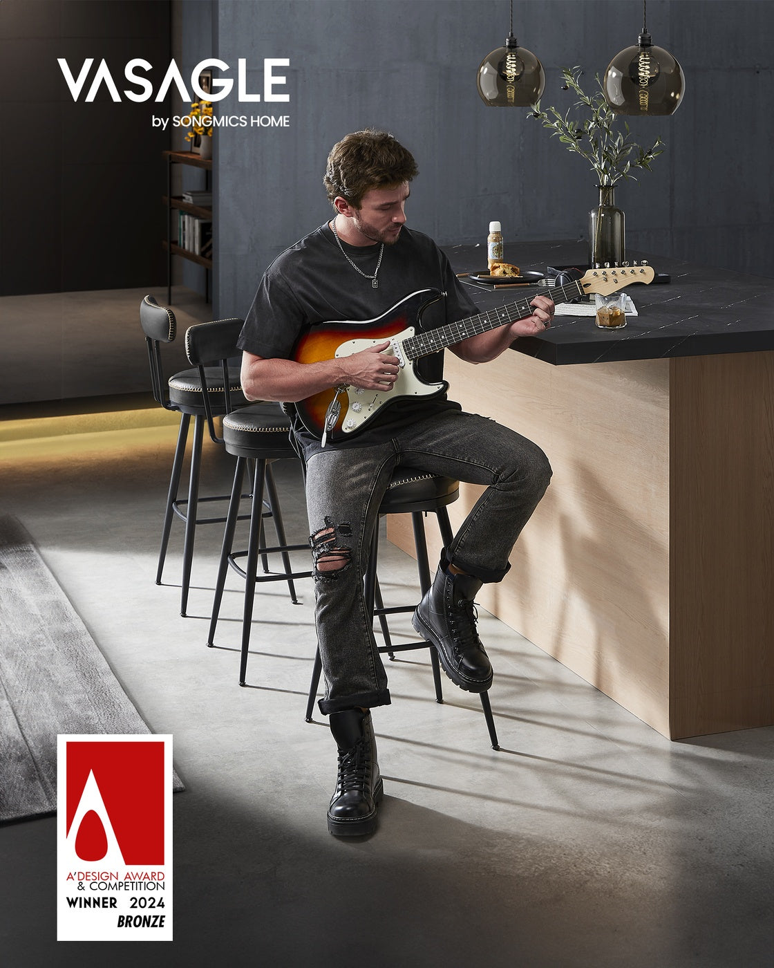 2er Set Barhocker - 360° drehbar - Kunstleder - Industriedesign