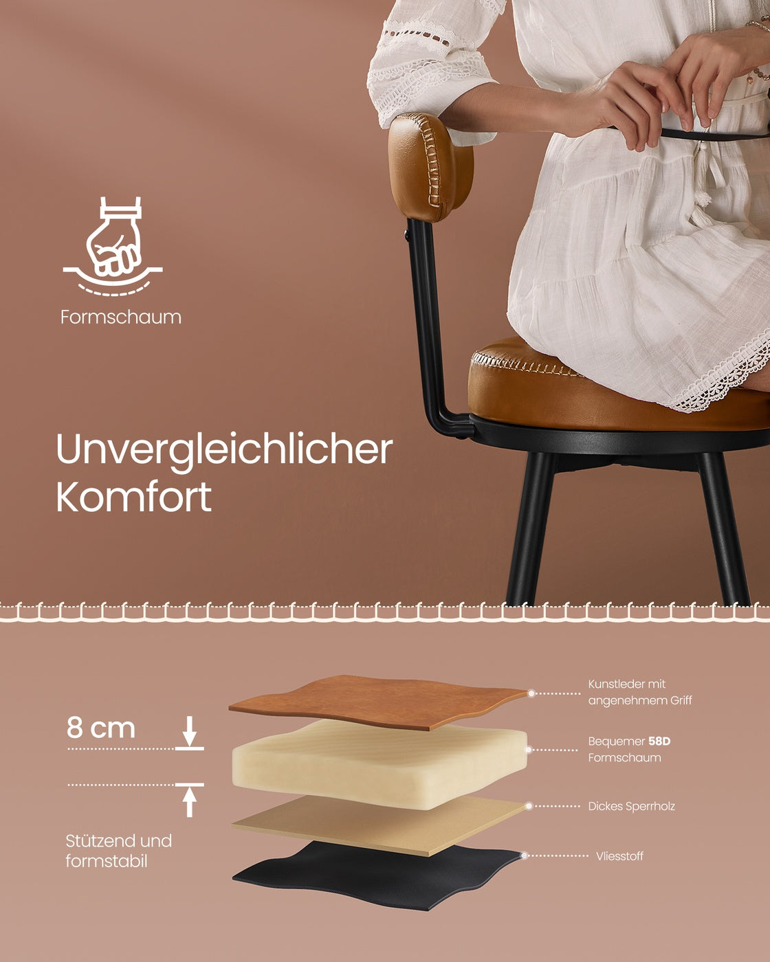2er Set Barhocker - 360° drehbar - Kunstleder - Industriedesign