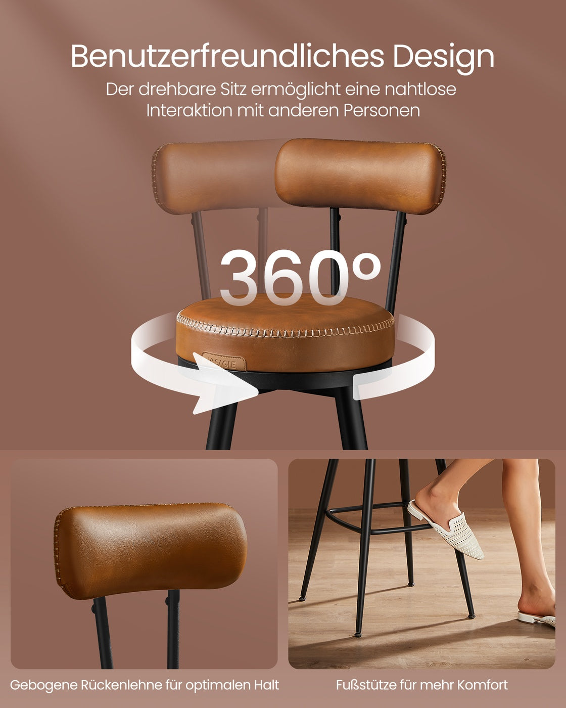2er Set Barhocker - 360° drehbar - Kunstleder - Industriedesign