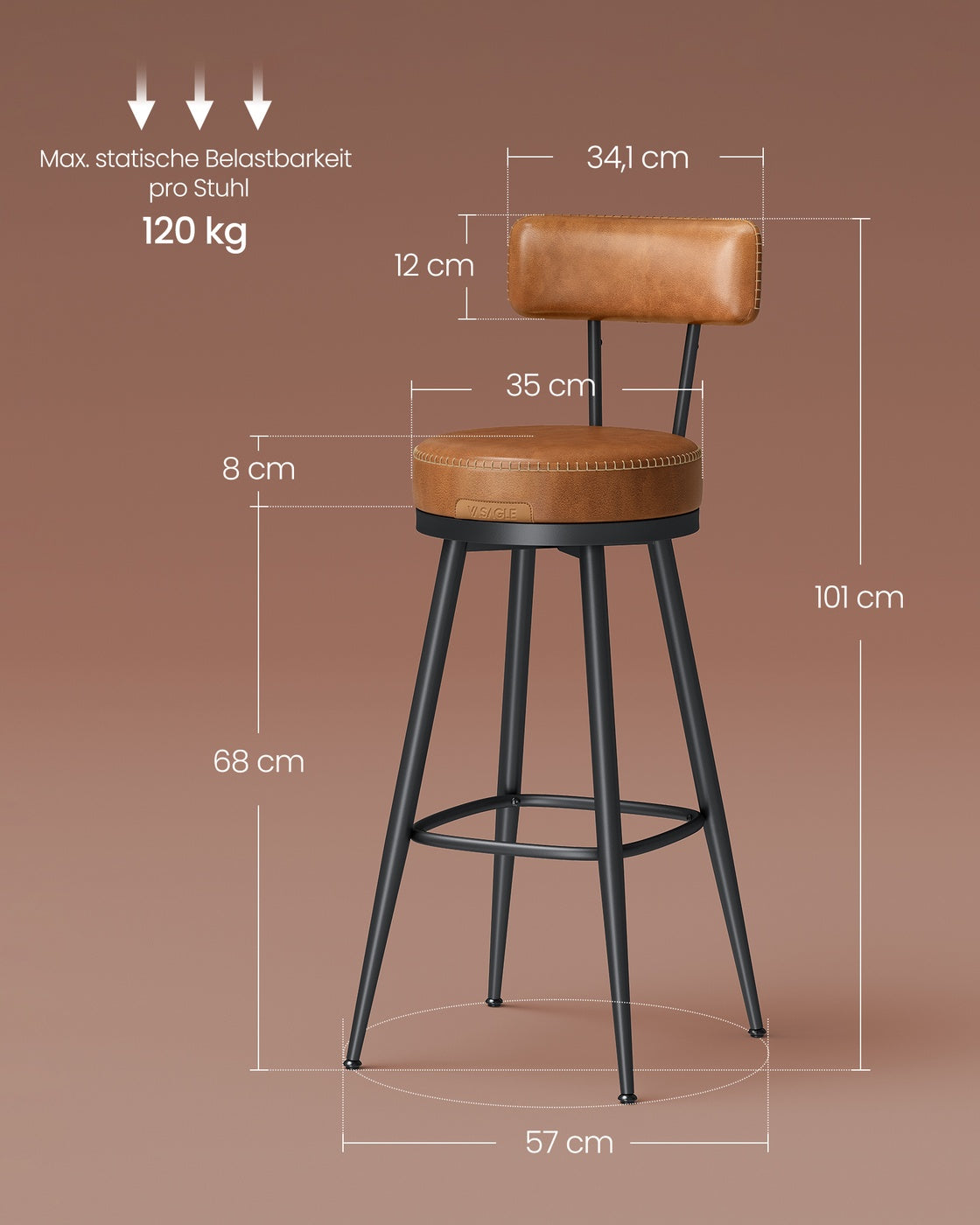 2er Set Barhocker - 360° drehbar - Kunstleder - Industriedesign