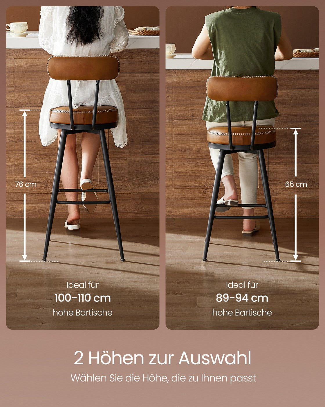 2er Set Barhocker - 360° drehbar - Kunstleder - Industriedesign