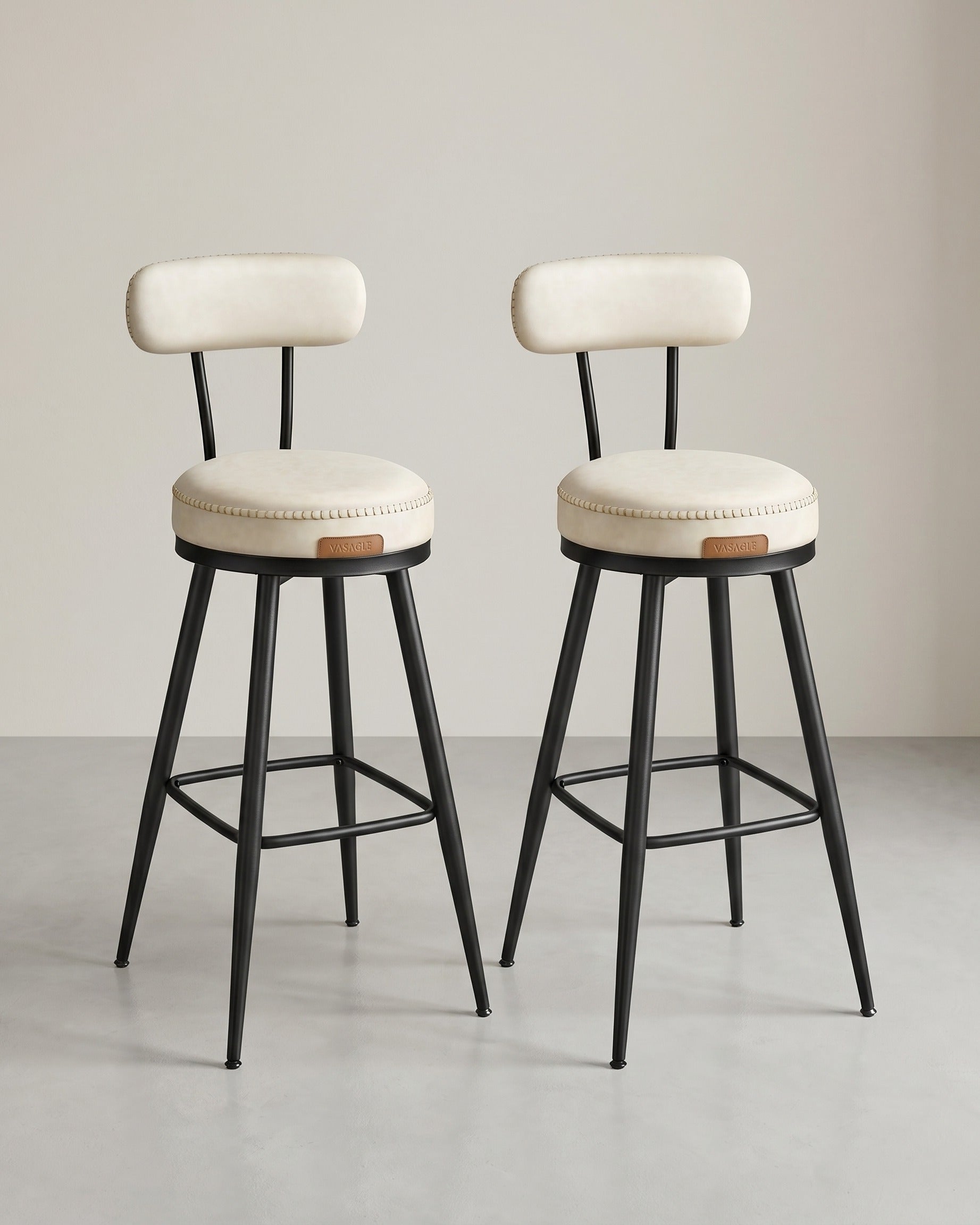 2er Set Barhocker - 360° drehbar - Kunstleder - Industriedesign – Weiß