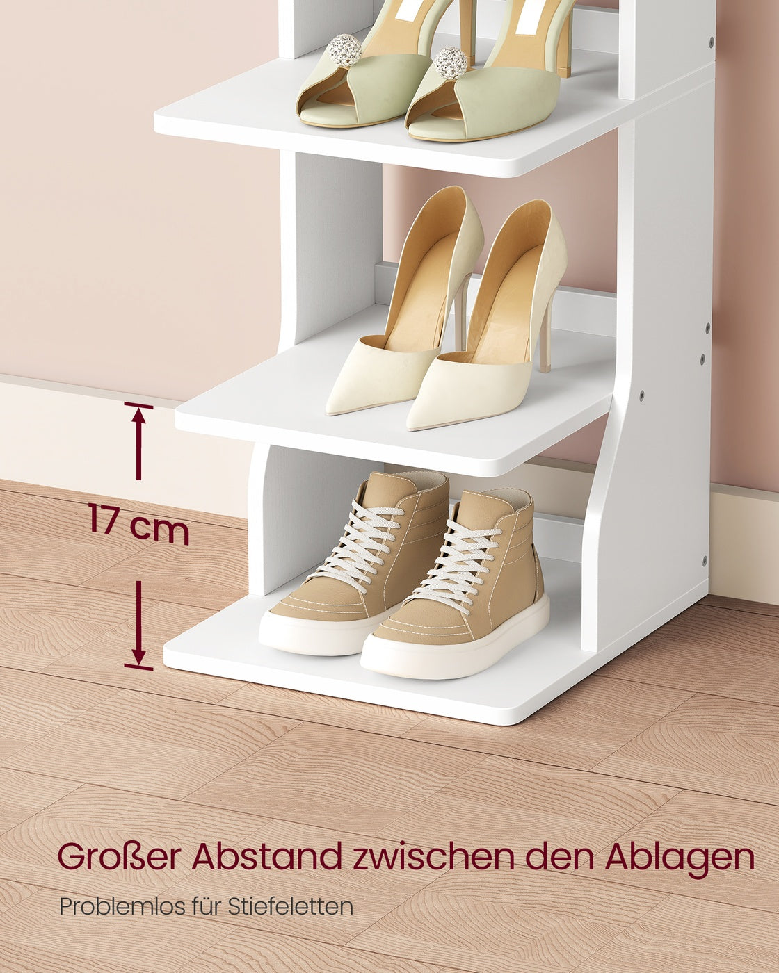 Schmale Schuhablage – 9 Ebenen – Mit Haken – Kompaktes Design – 147 cm hoch – Für Flur oder Schlafzimmer